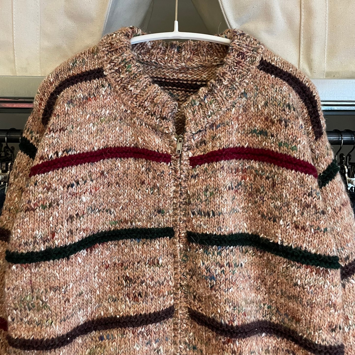 Striped Marled Knit Cardigan Beige