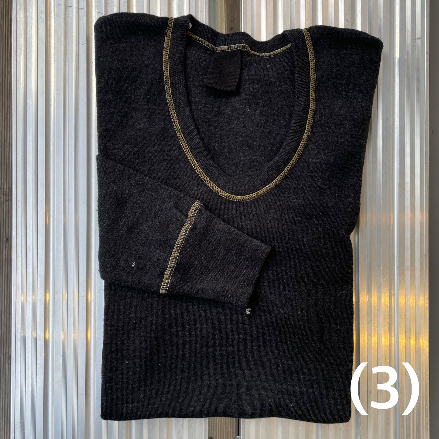 Dyed German Military U-Neck L/S T-Shirt Black