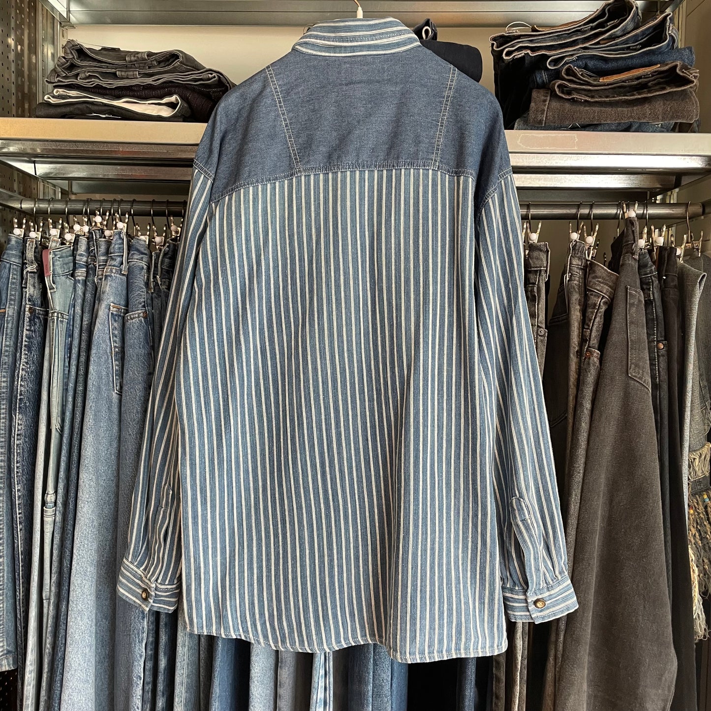 Striped Utility Shirt Blue Cotton