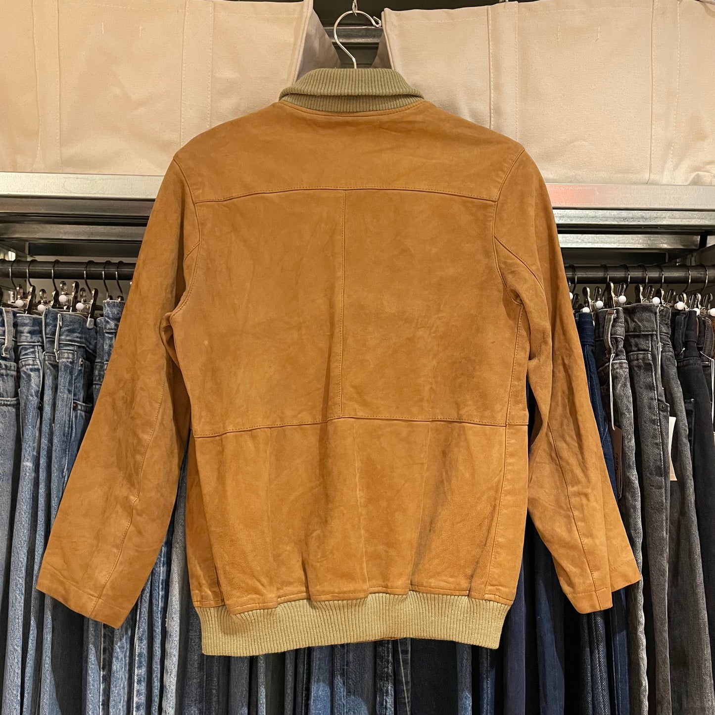 Rib Collar Leather Jacket Tan