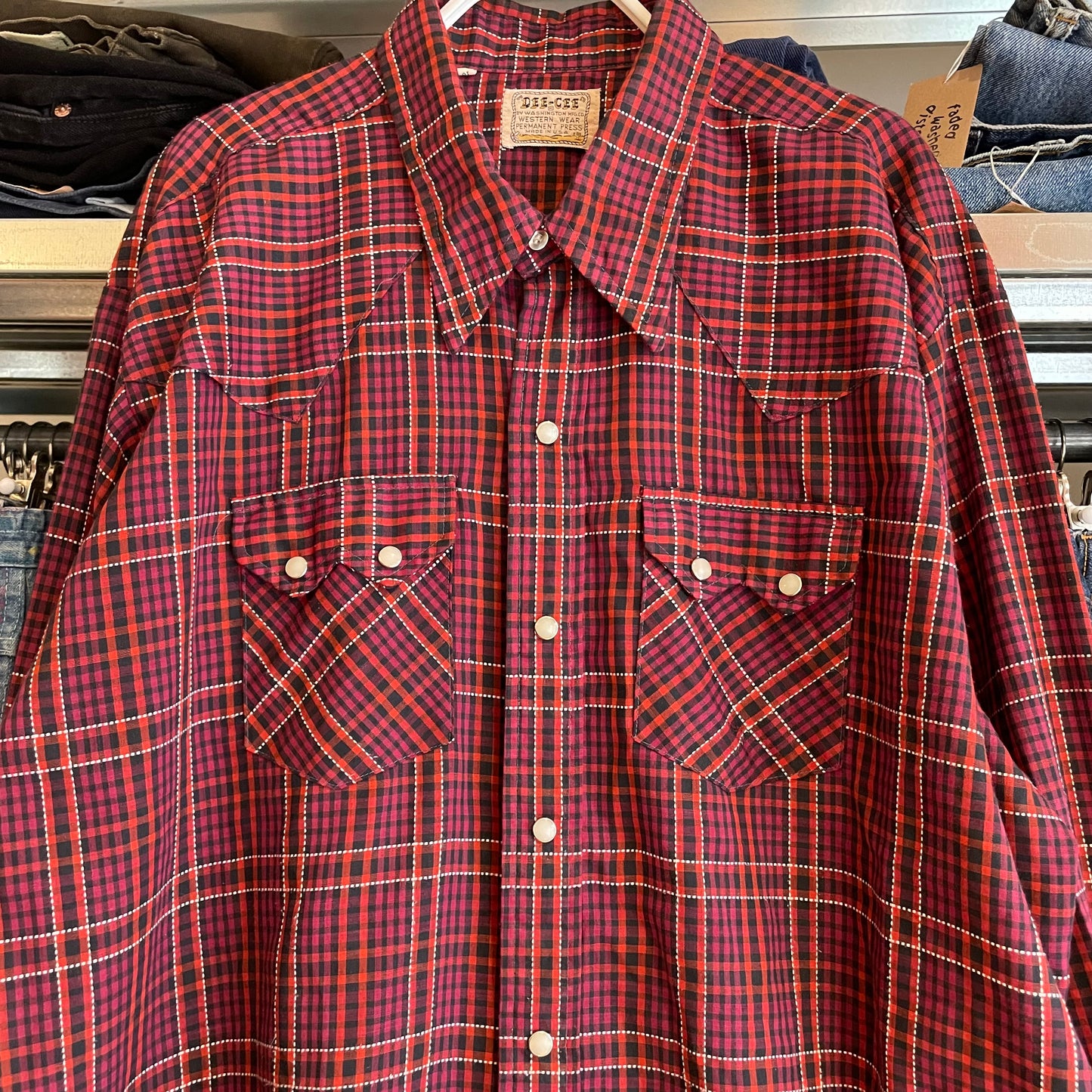 Plaid Western Shirt Red Snap-Button