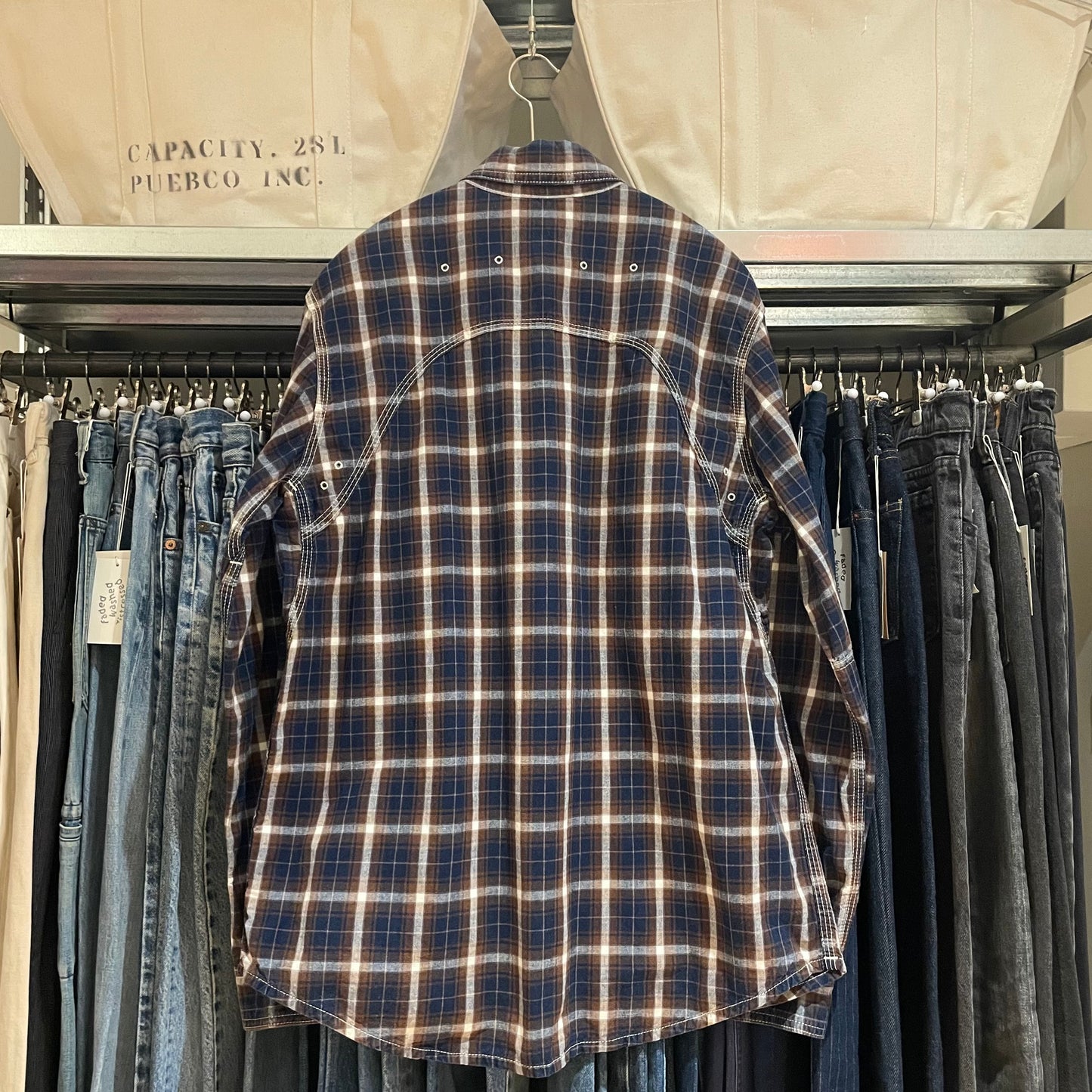 Brown/Navy Plaid Long Sleeve Work Shirt