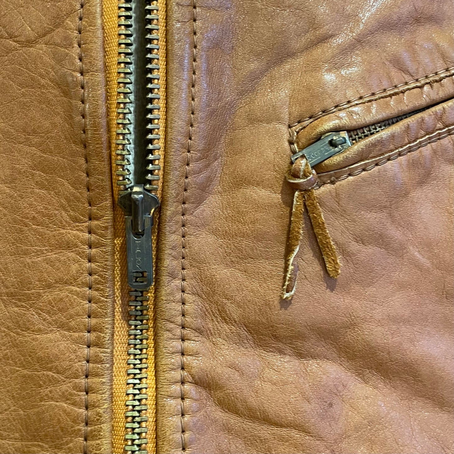 Brown Leather Jacket Wool-Lined Talon Zip