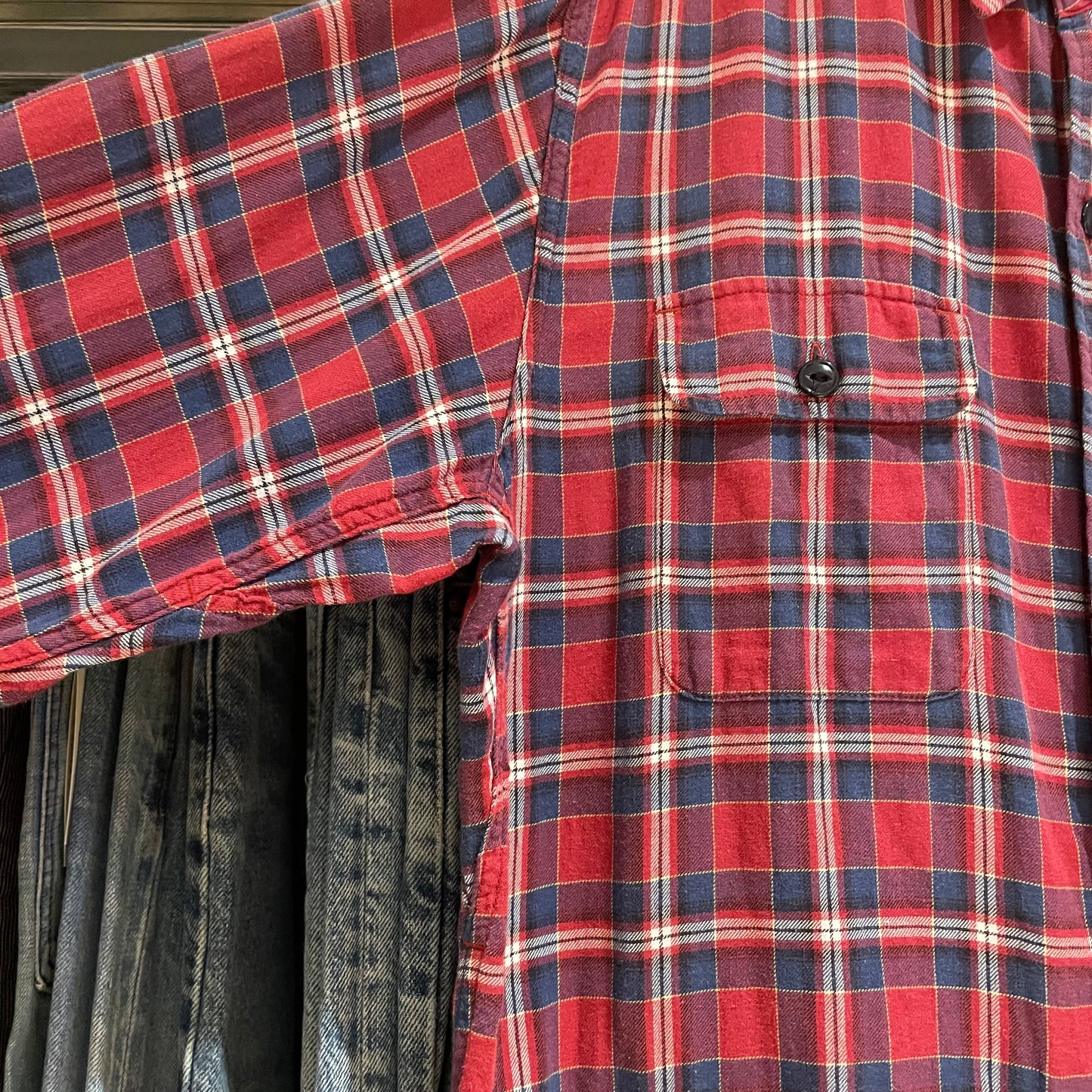 Red Blue Plaid Work Shirt Long Sleeve