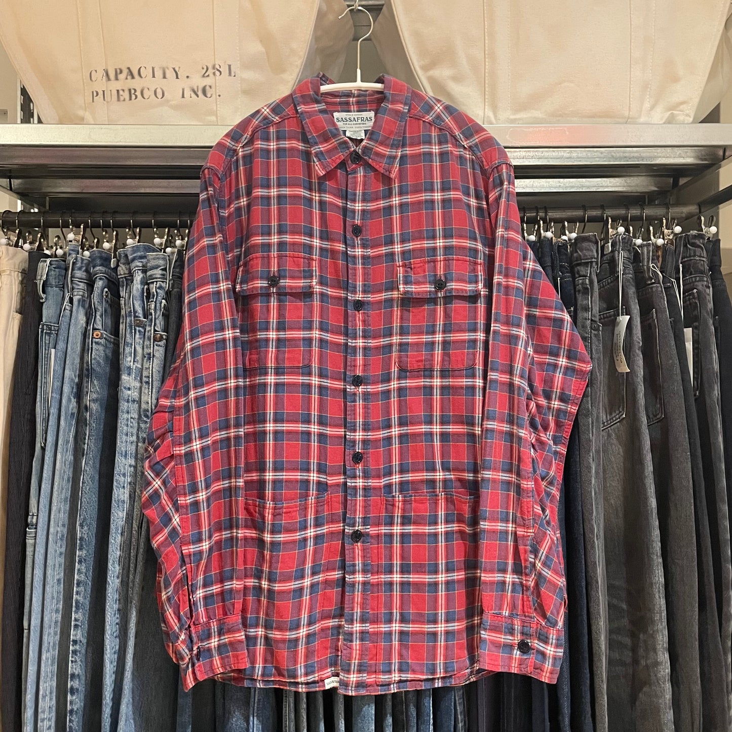 Red Blue Plaid Work Shirt Long Sleeve