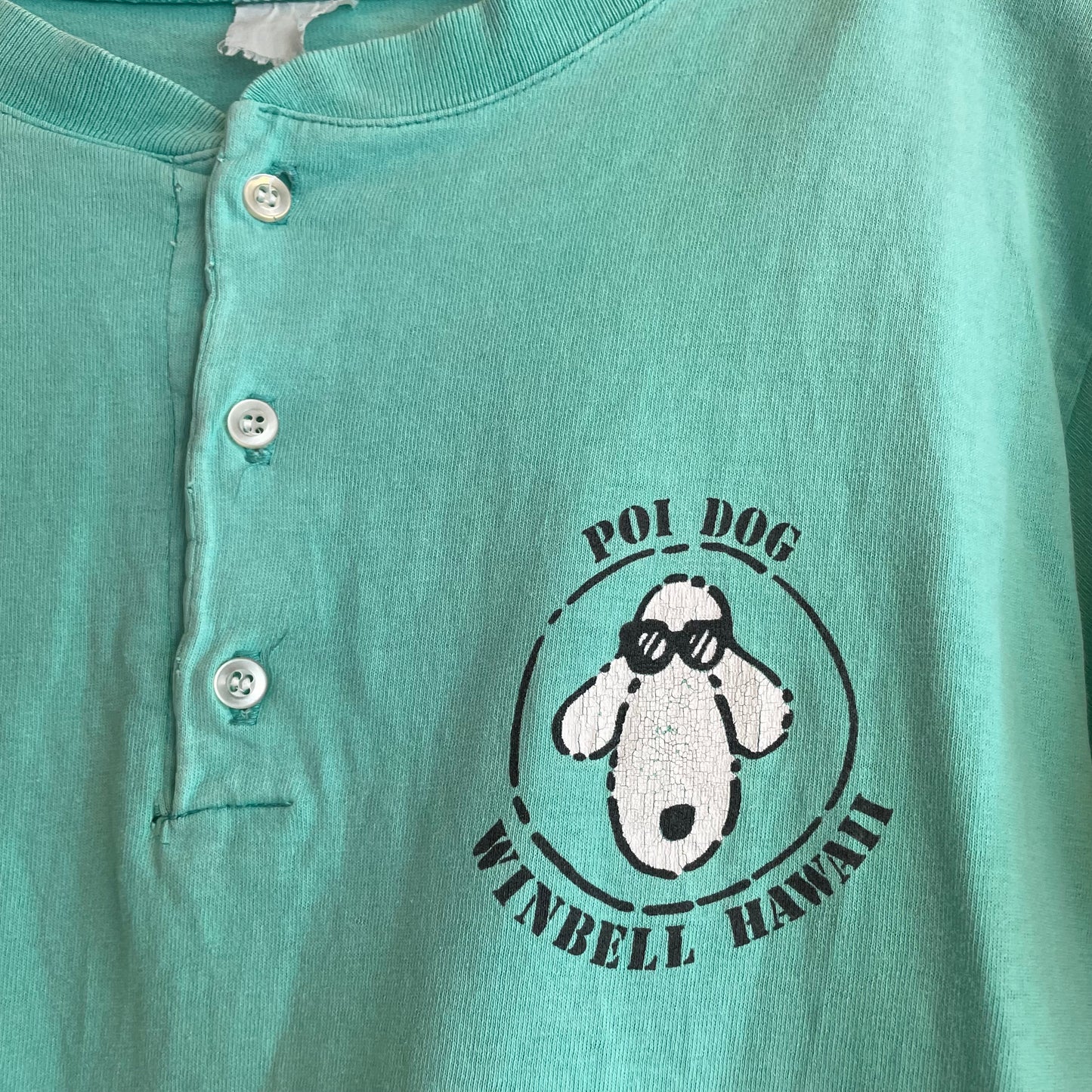 Poi Dog Cartoon Henley Tee Aqua 3-Button
