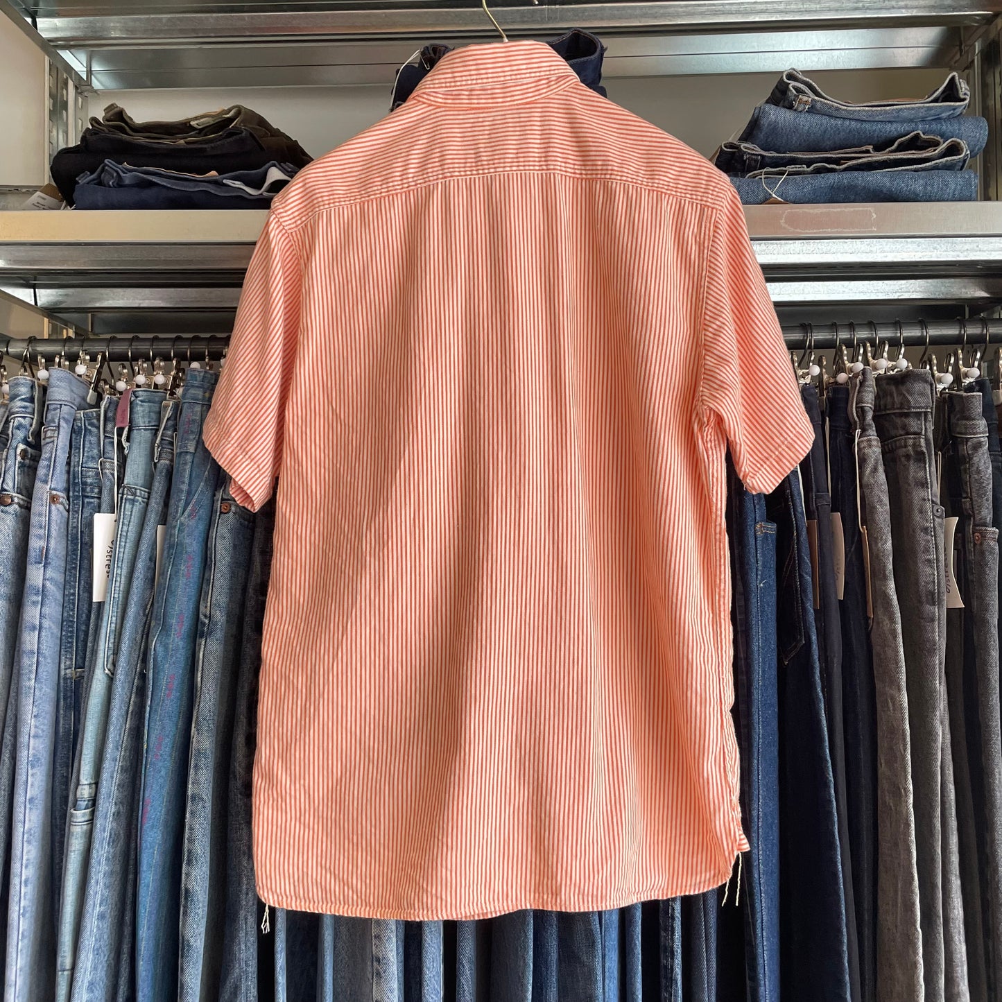 Striped Shirt Orange White Short Sleeve