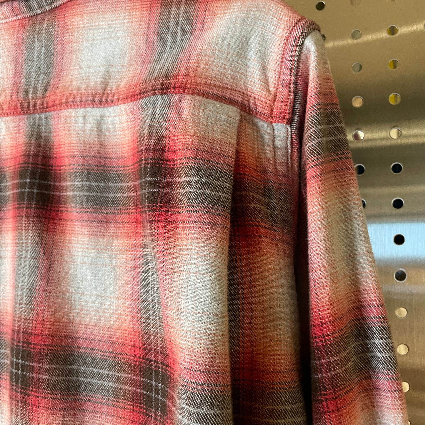 Faded Red-Grey Plaid Flannel Shirt