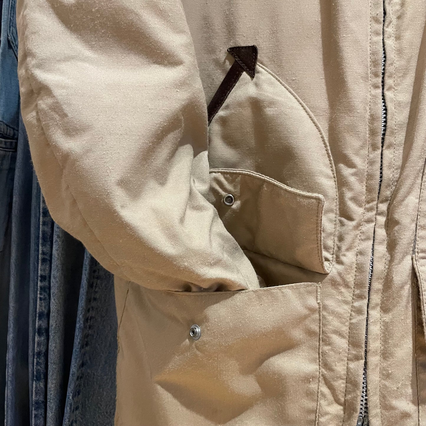Suede Trim Padded Utility Jacket Beige Talon Zip