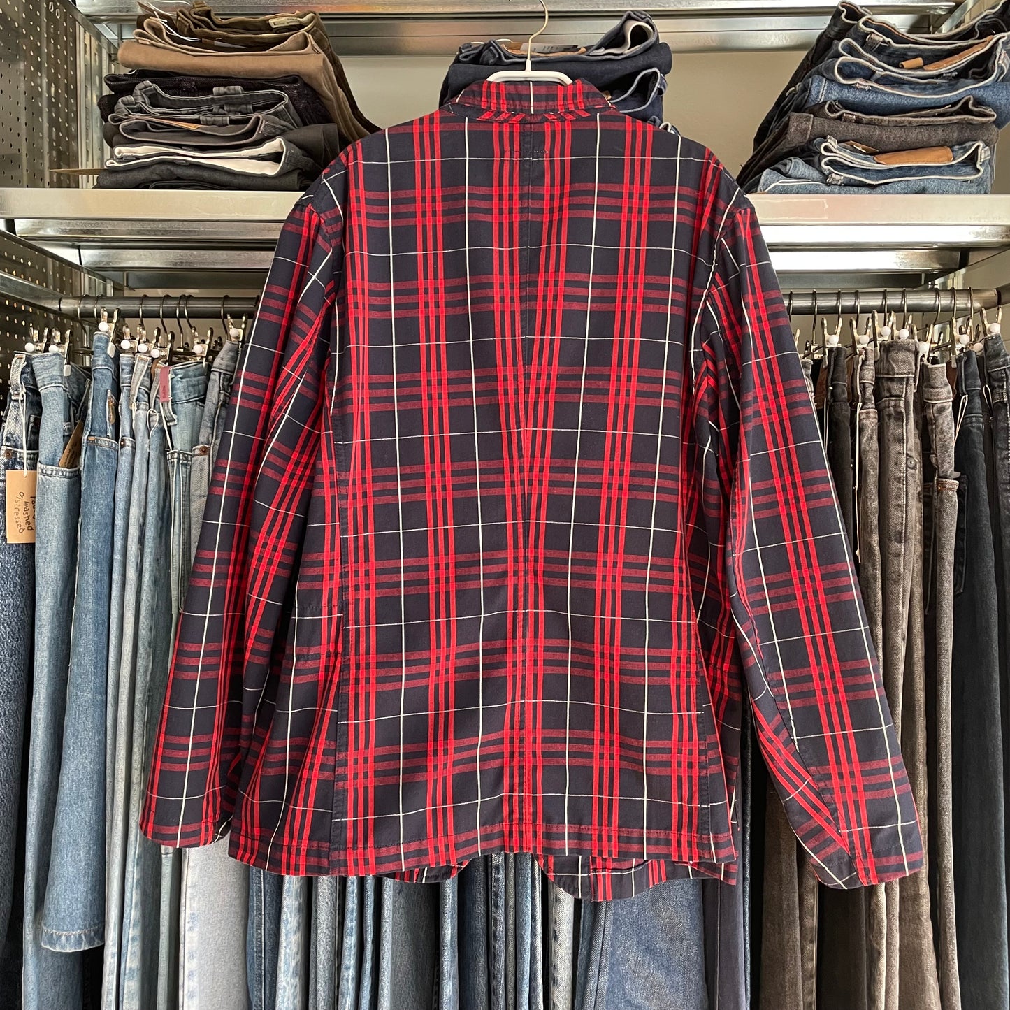 Plaid Coverall Jacket Red Navy