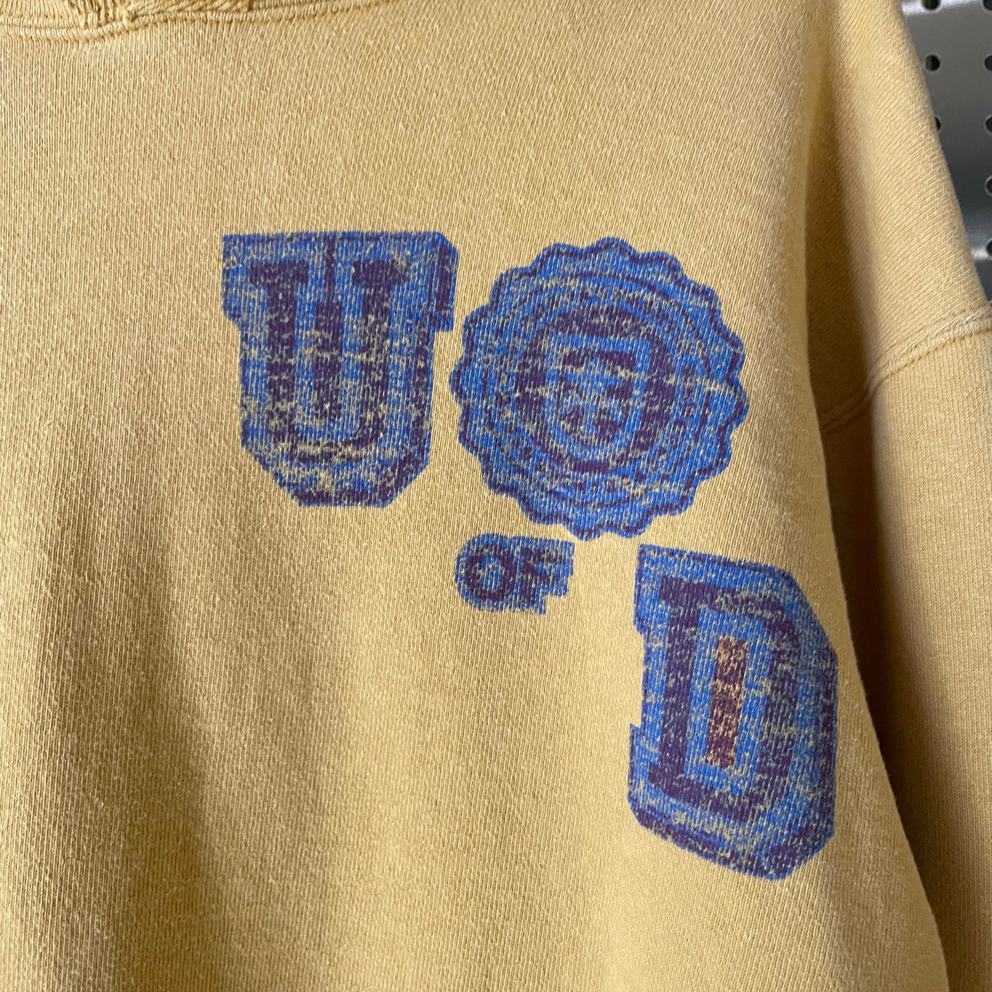 Distressed U of D Collegiate Hoodie Mustard Yellow