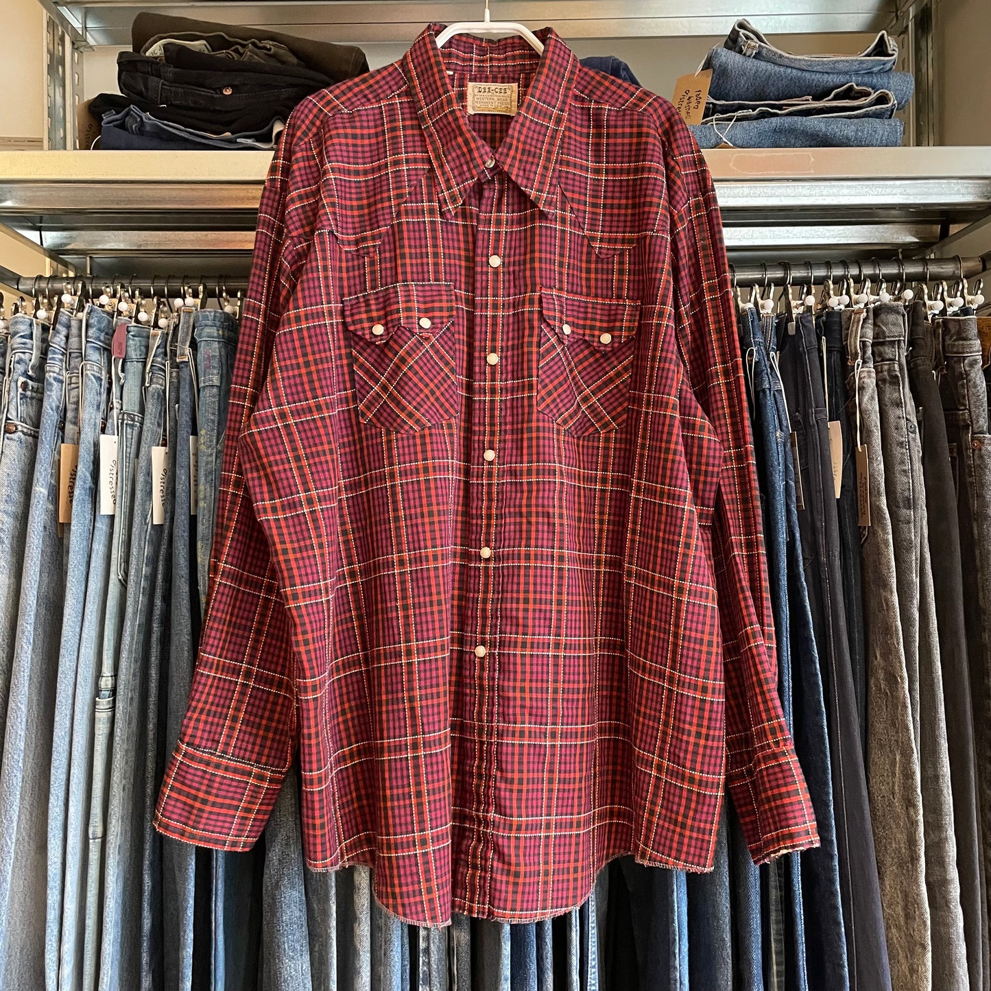 Plaid Western Shirt Red Snap-Button
