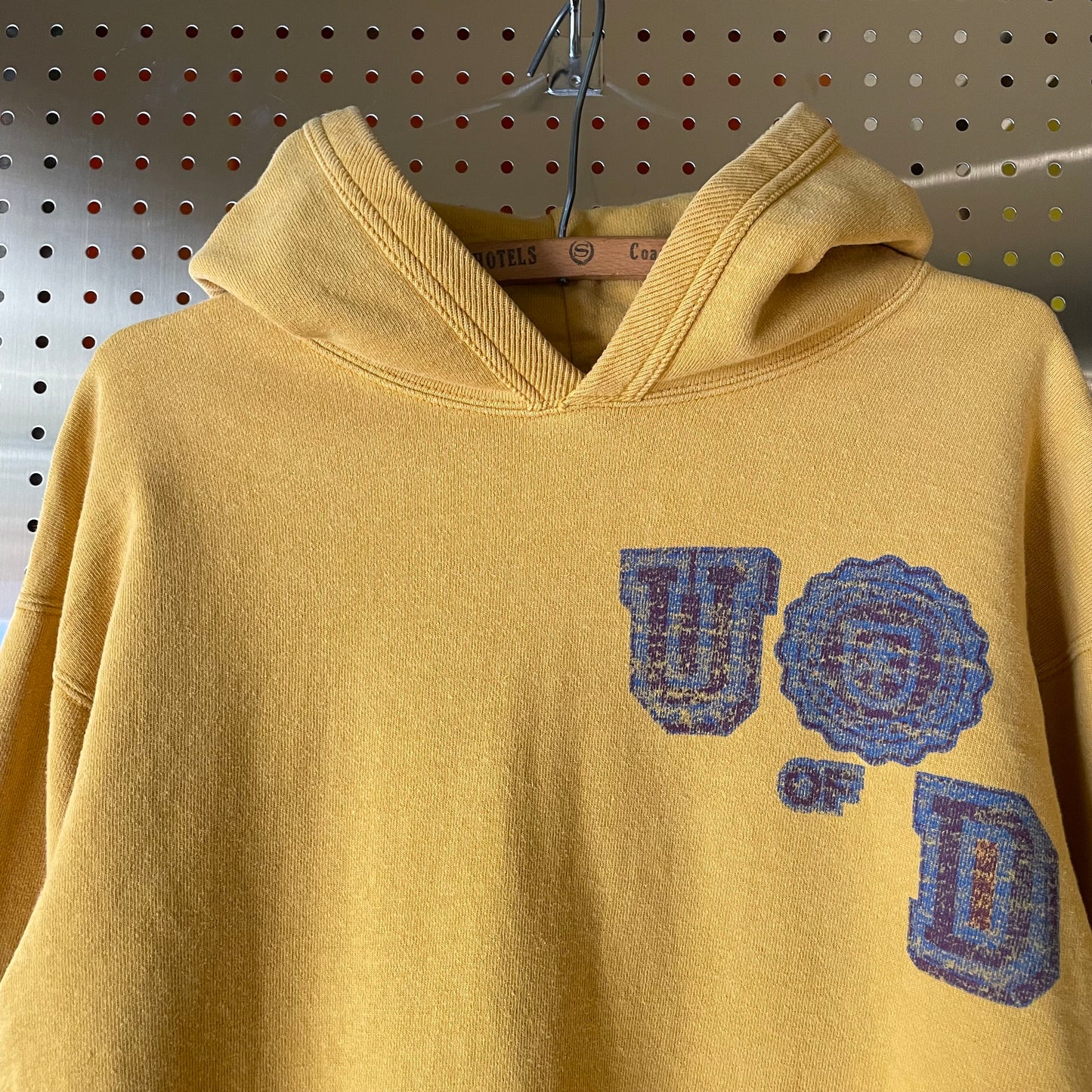 Distressed U of D Collegiate Hoodie Mustard Yellow