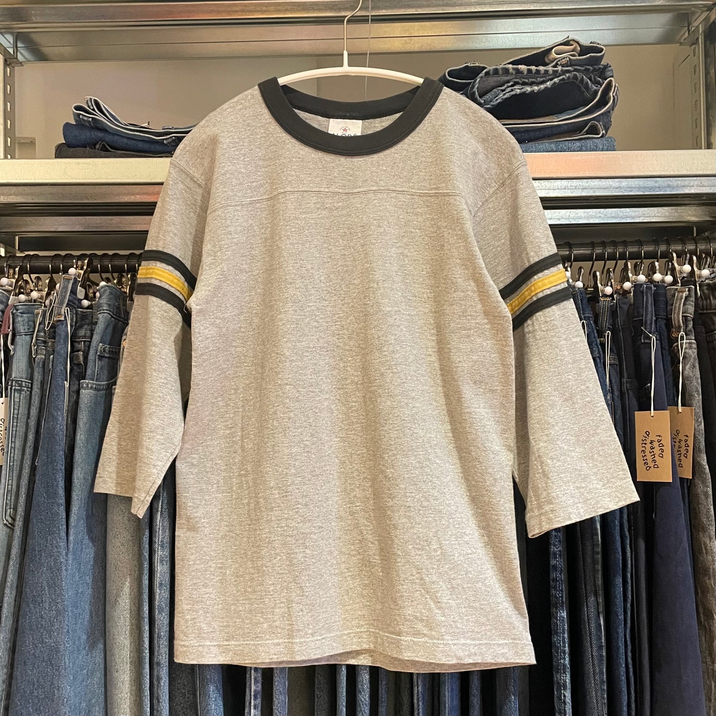 Double Stripe Ringer Tee Heather Grey