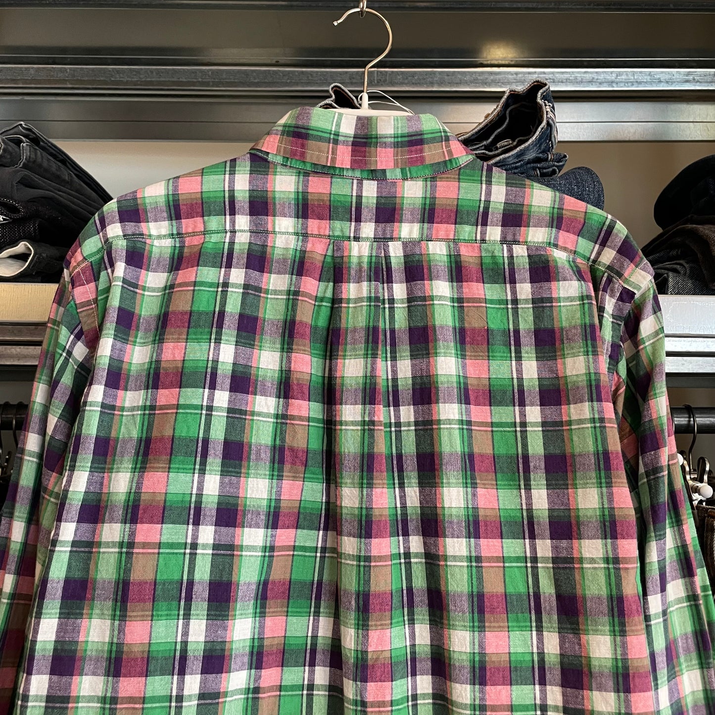 Plaid Button Down Shirt Multi Cotton