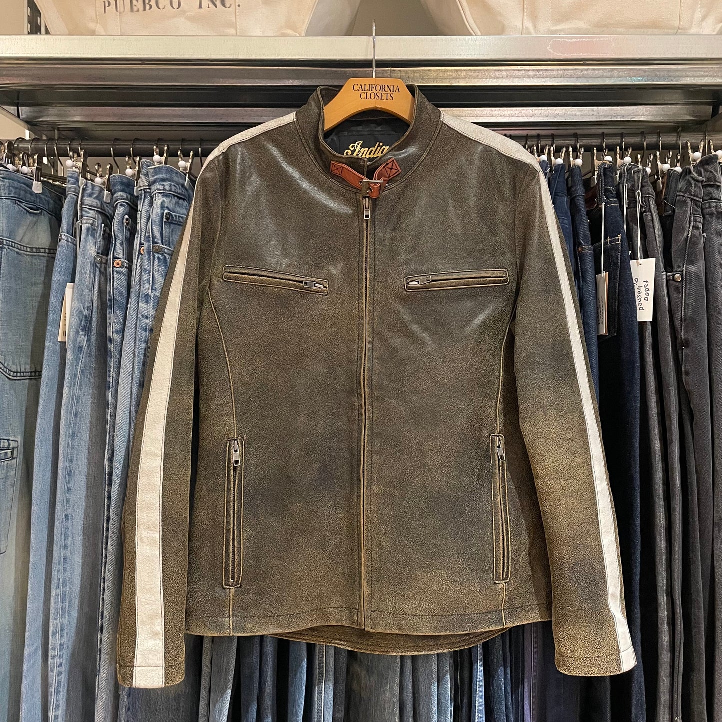 Distressed Leather Jacket Brown