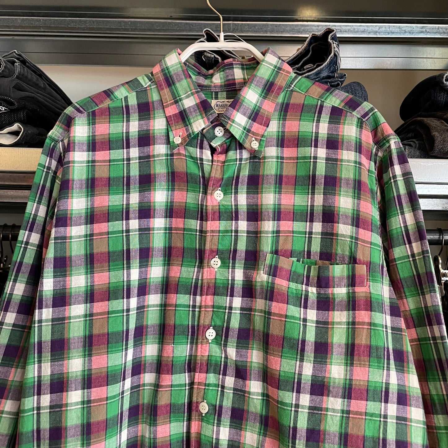 Plaid Button Down Shirt Multi Cotton