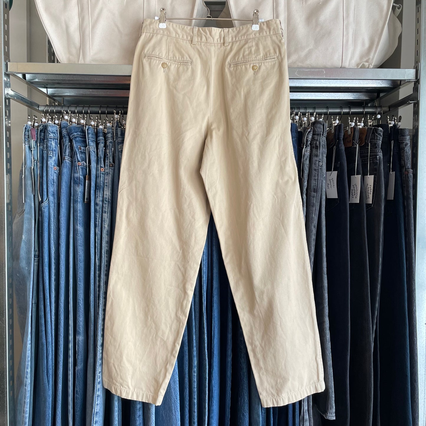 Two-Plested Cotton Trousers Beige