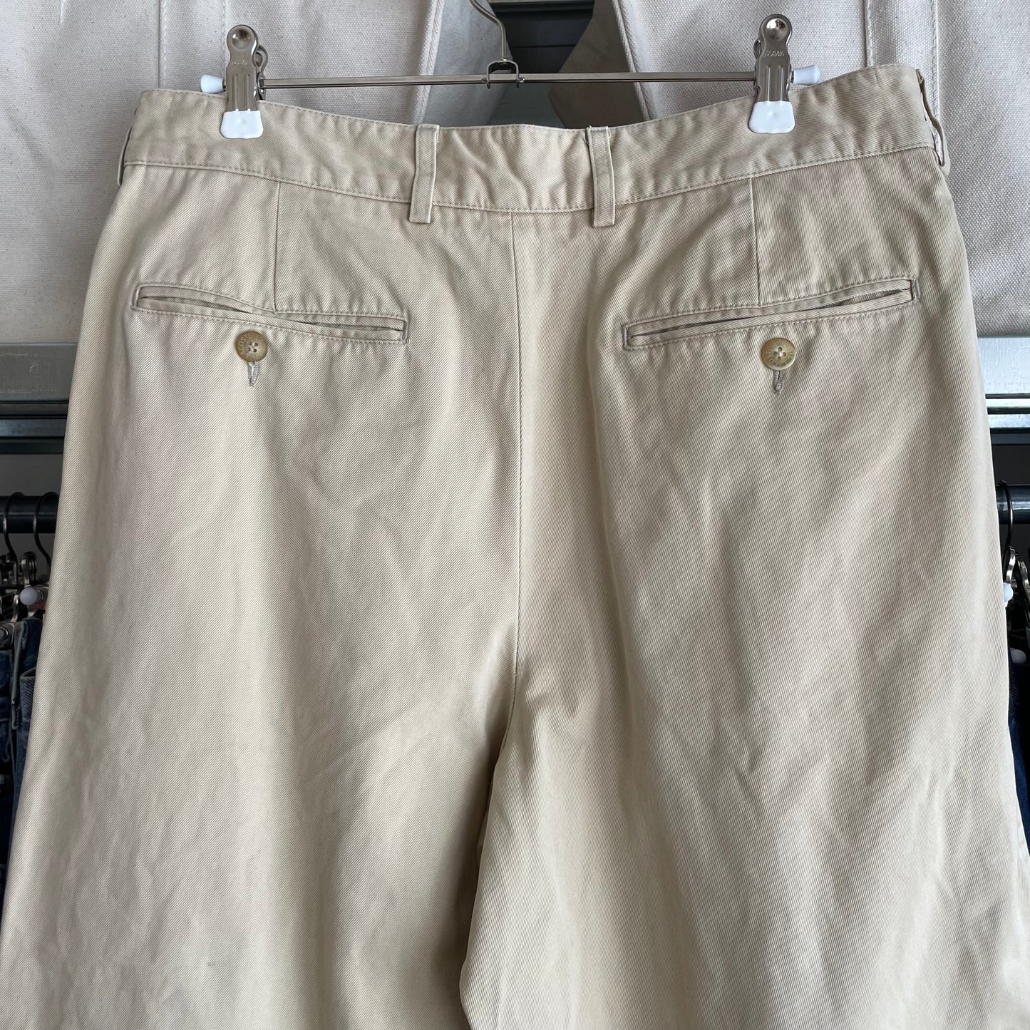 Two-Plested Cotton Trousers Beige