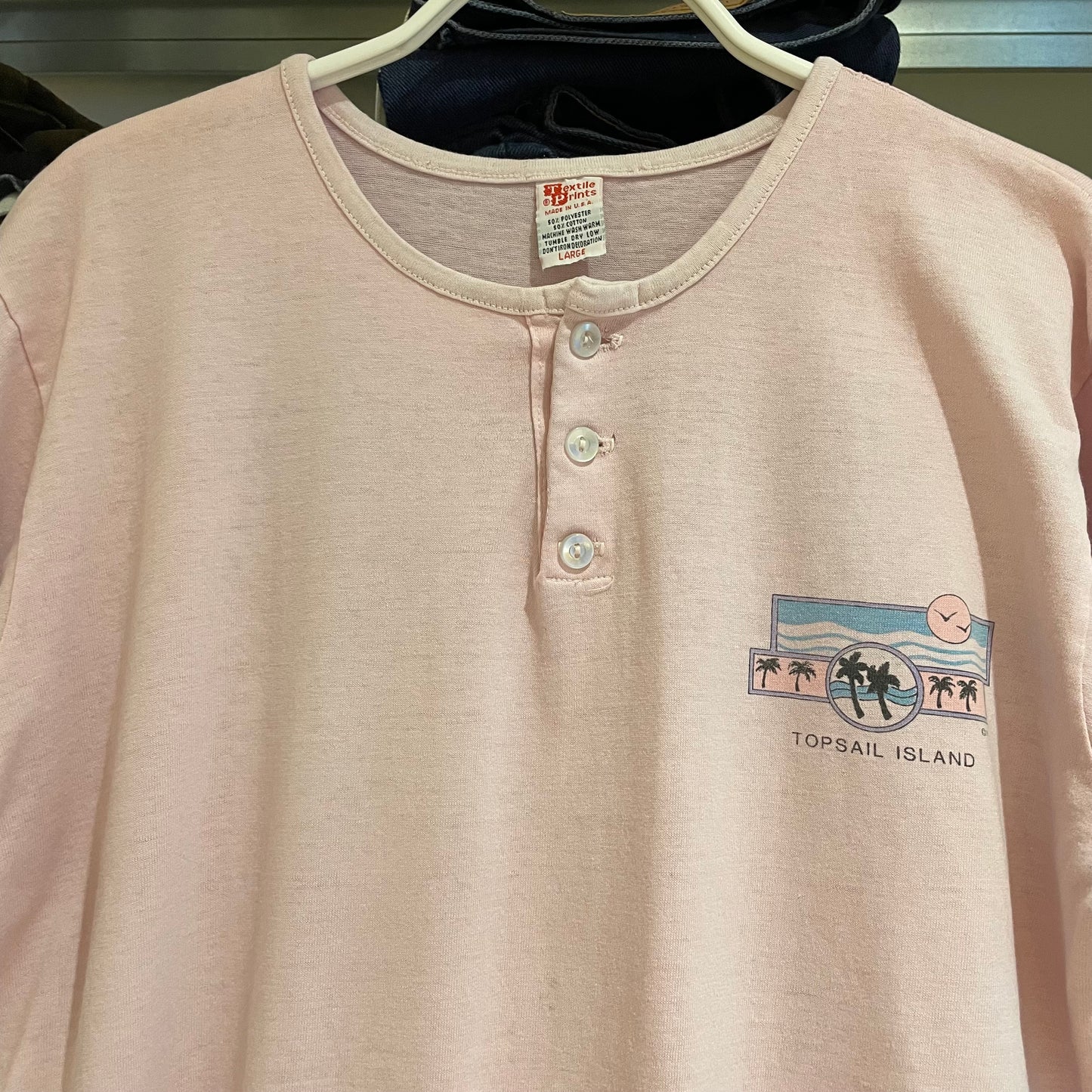 Topsail Island NC Single Stitch Tee Pink