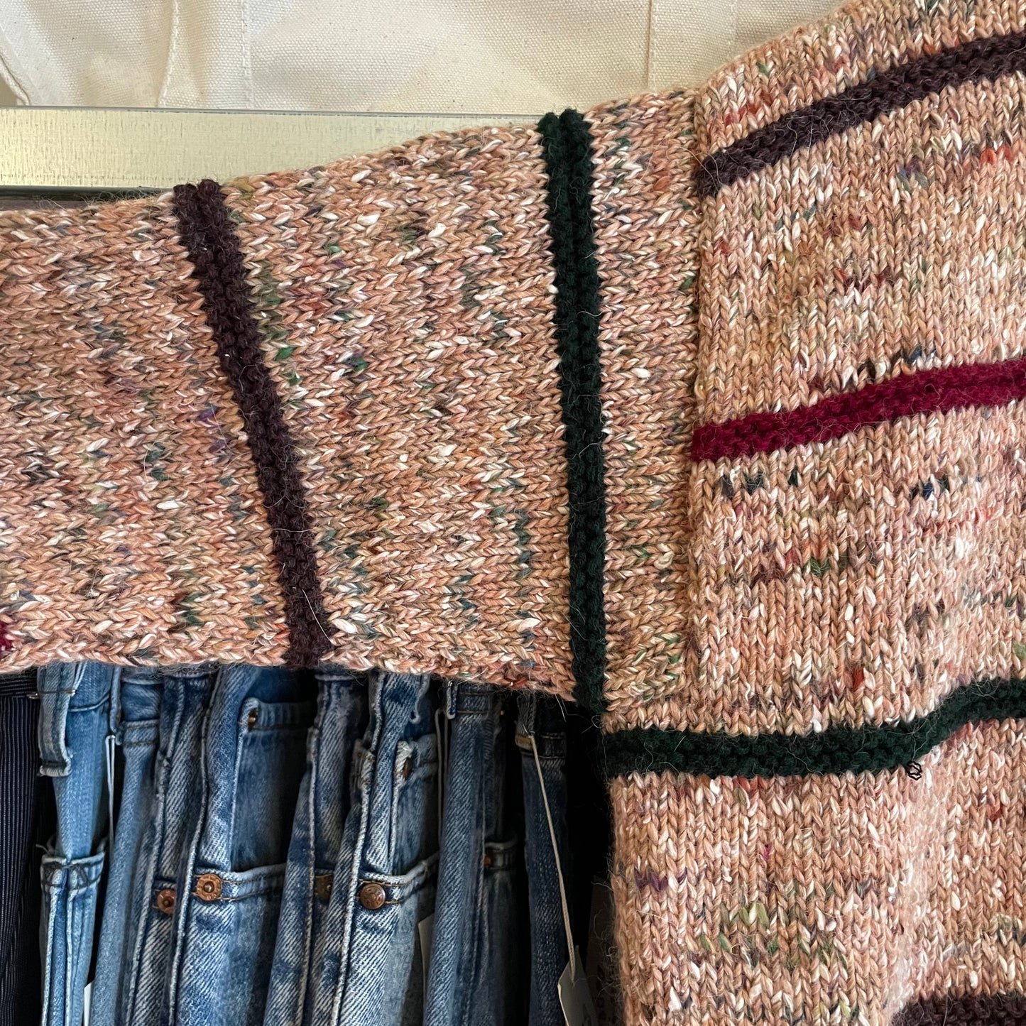 Striped Marled Knit Cardigan Beige