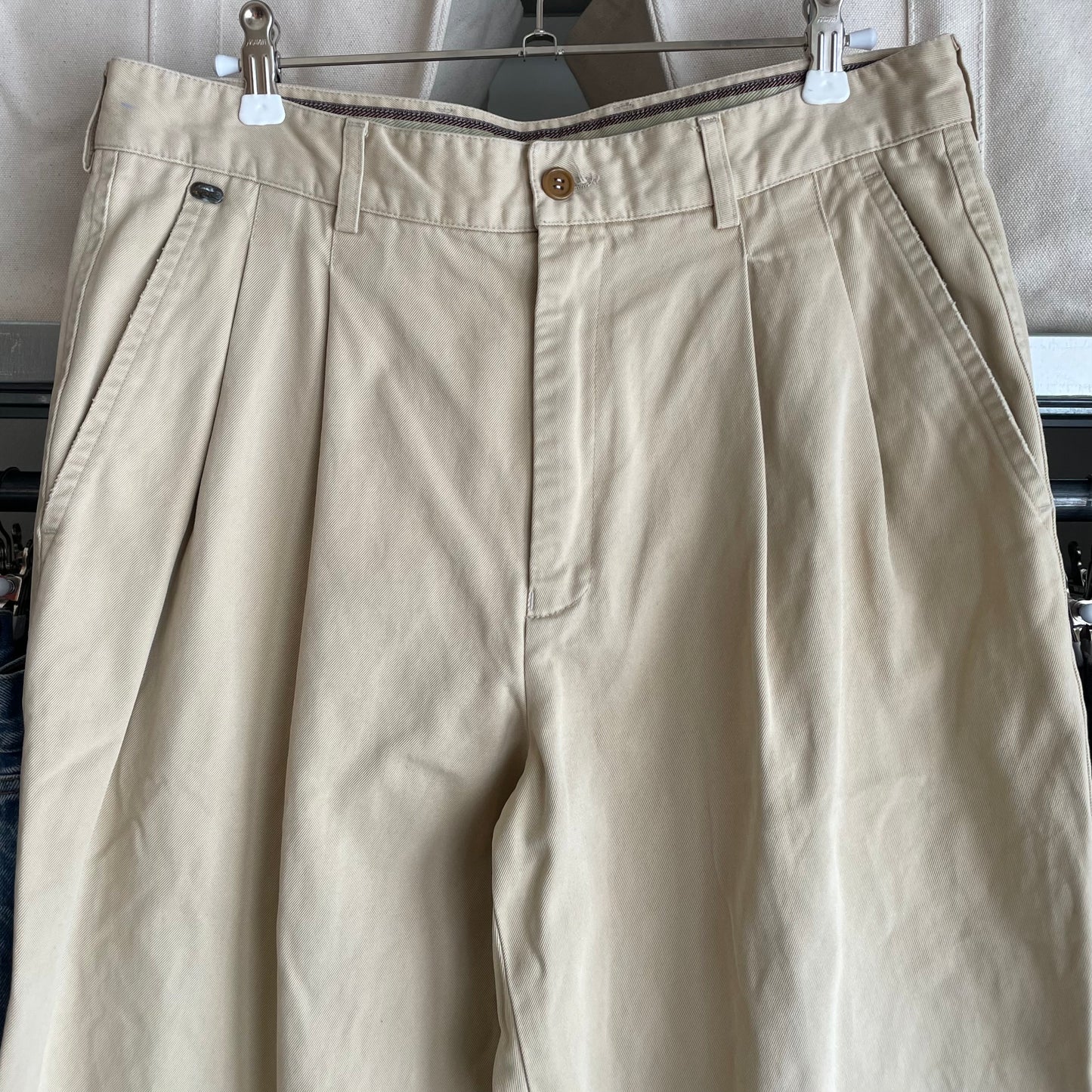 Two-Plested Cotton Trousers Beige