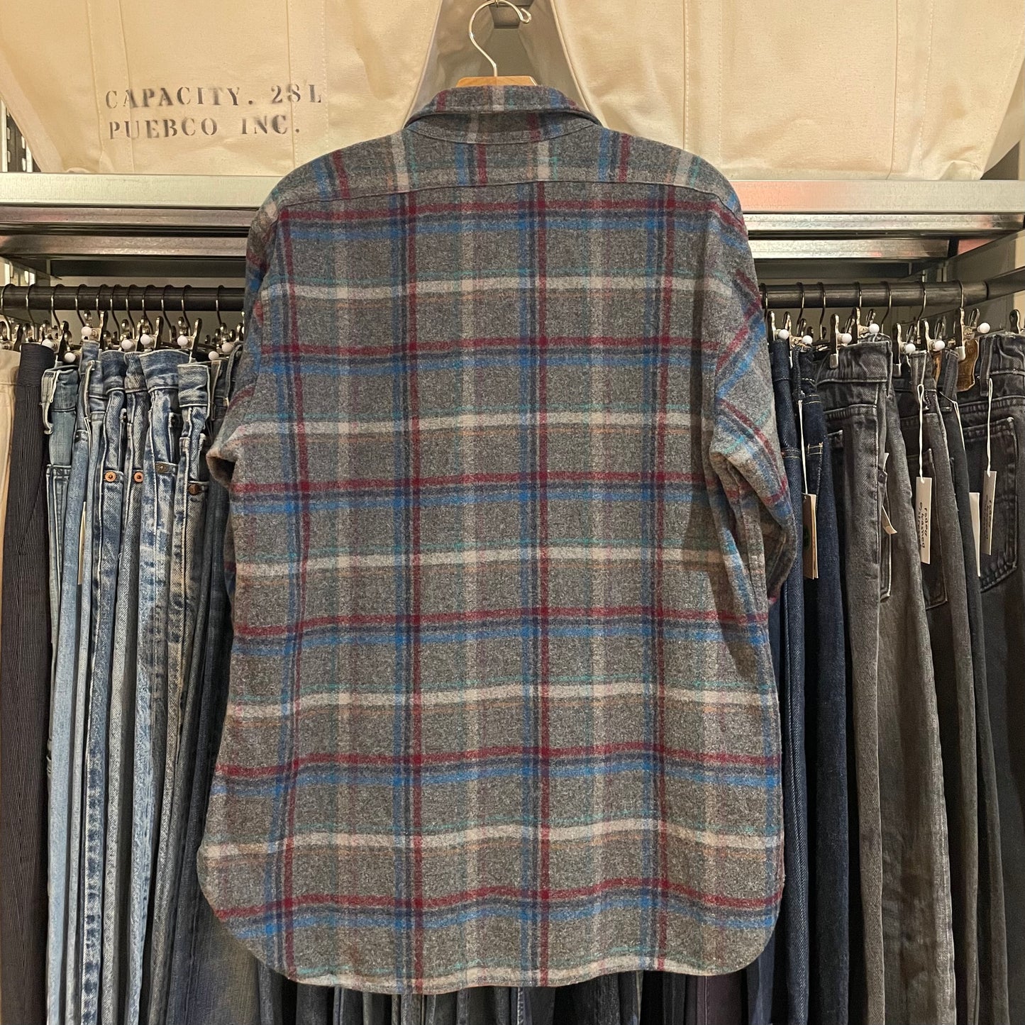 Plaid Wool Flannel Shirt with Elbow Patches Gray