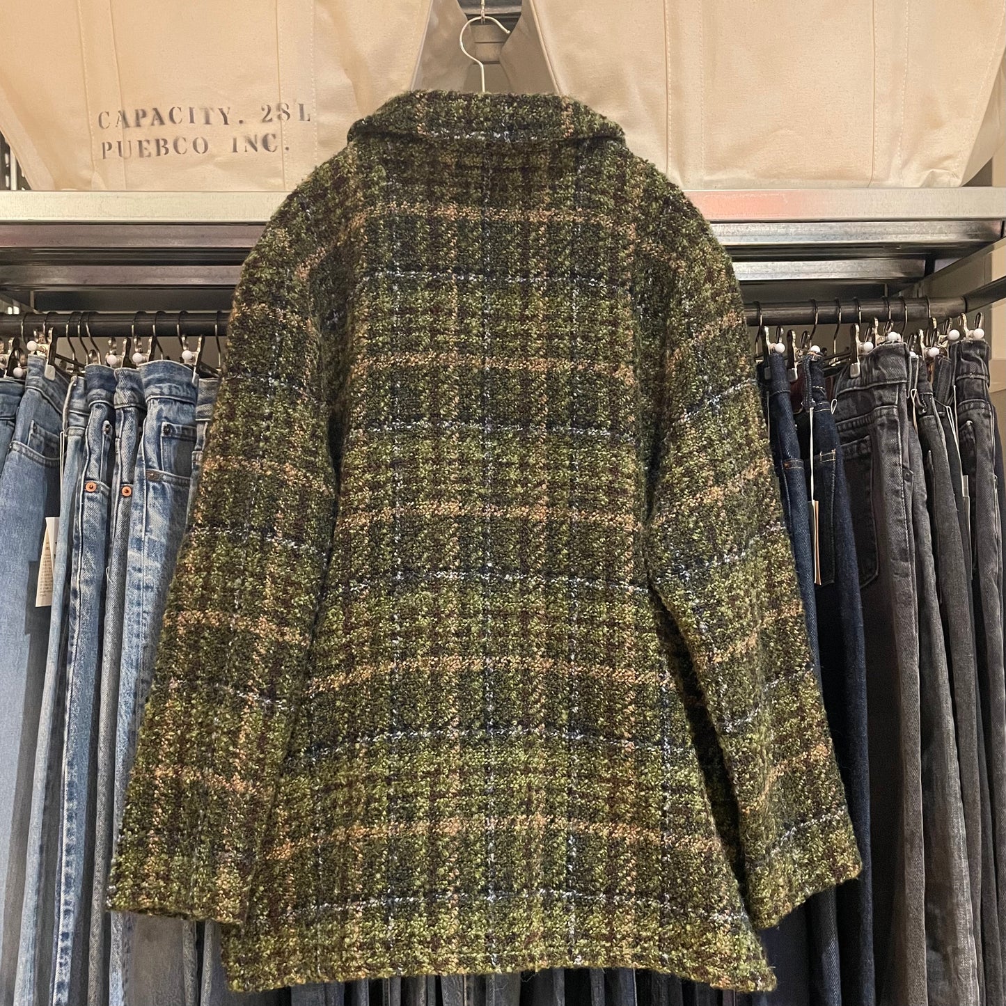 Plaid Wool Hand Knit Jacket Green