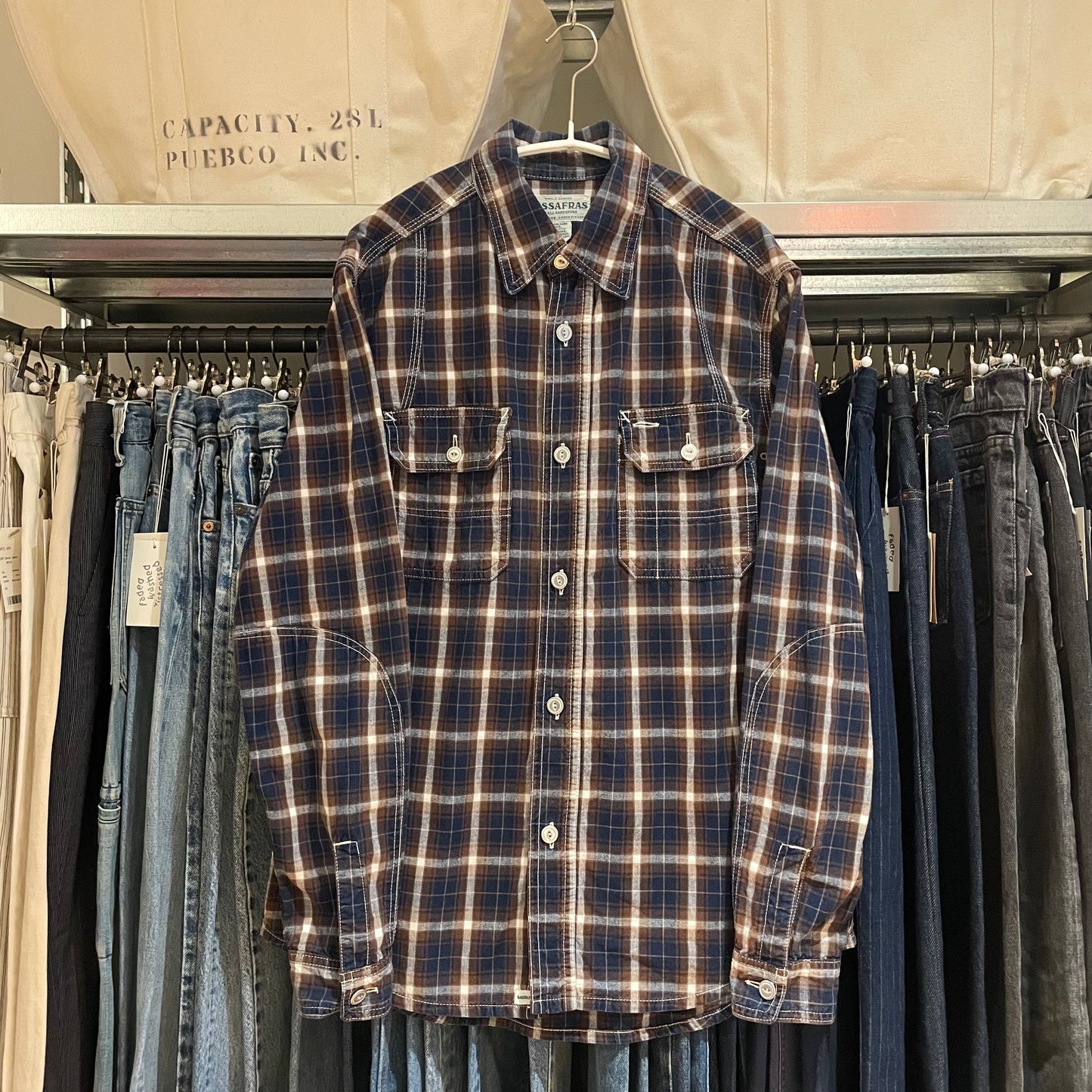 Brown/Navy Plaid Long Sleeve Work Shirt