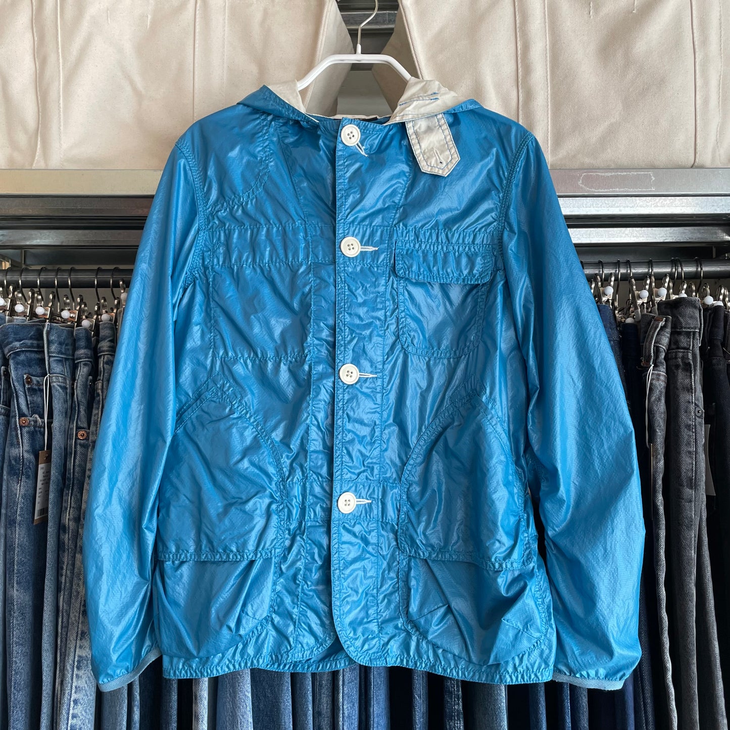 Lightweight Hooded Nylon Jacket Blue Pertex