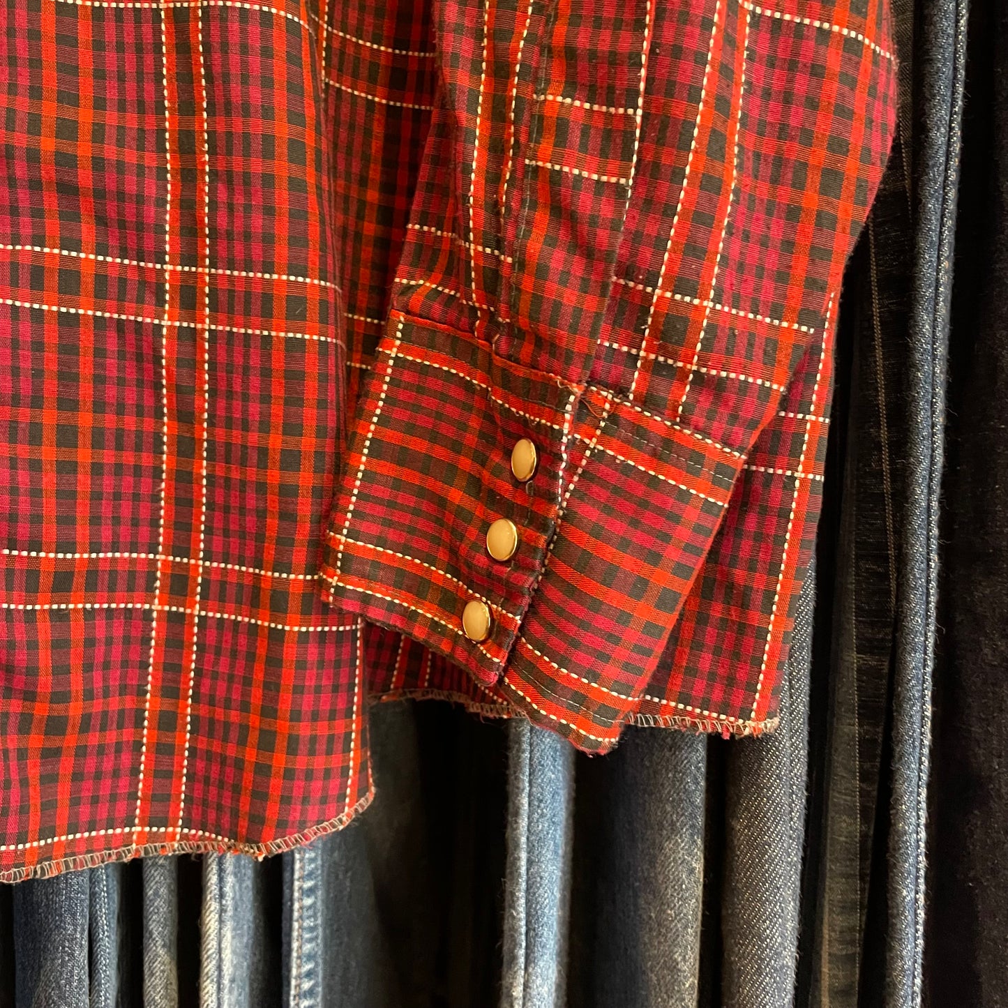 Plaid Western Shirt Red Snap-Button