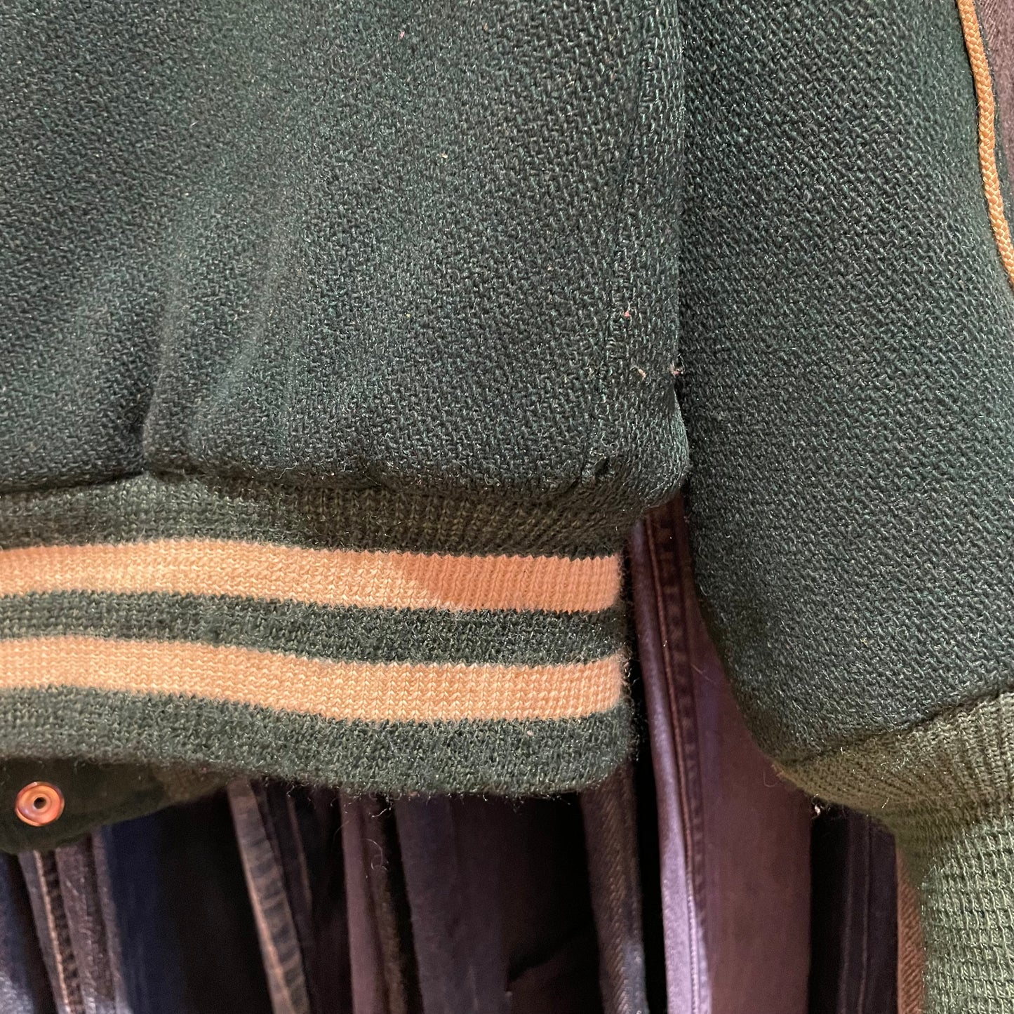 Chainstitch Varsity Jacket Green Wool Distressed