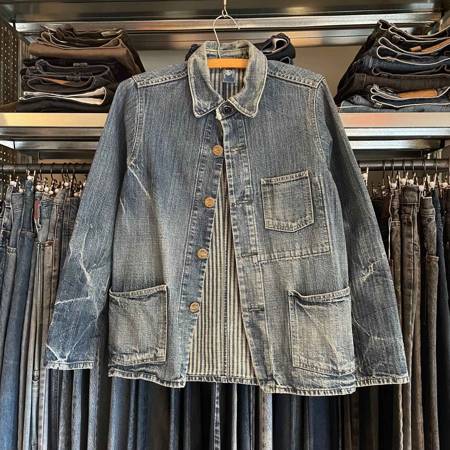 Work Jacket Denim Faded Washed Distressed