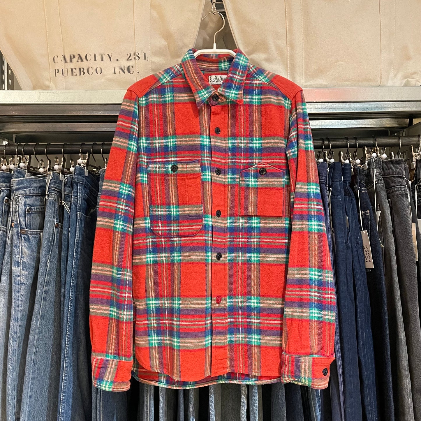 Asymmetric Pocket Plaid Flannel Red/Green