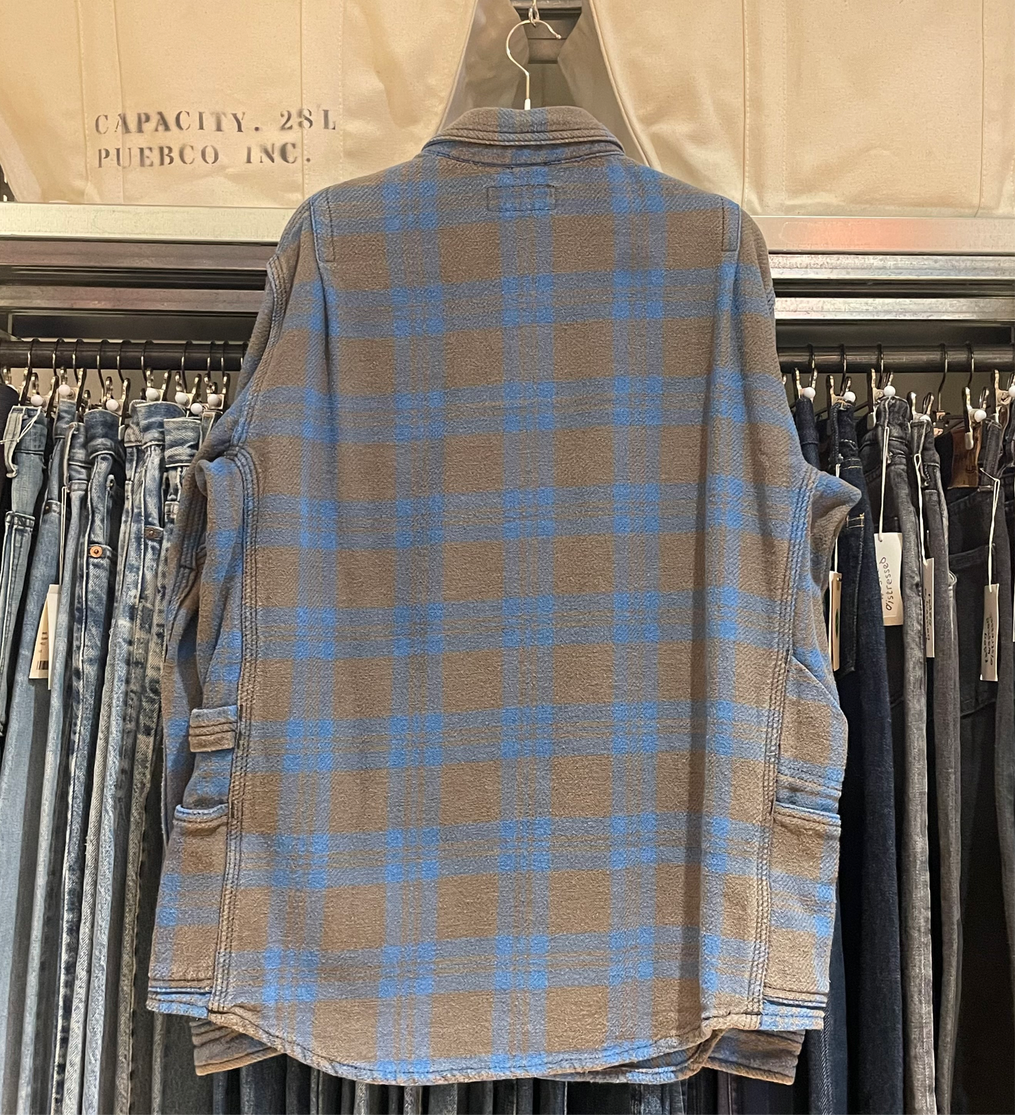 Blue Brown Plaid Flannel Work Shirt