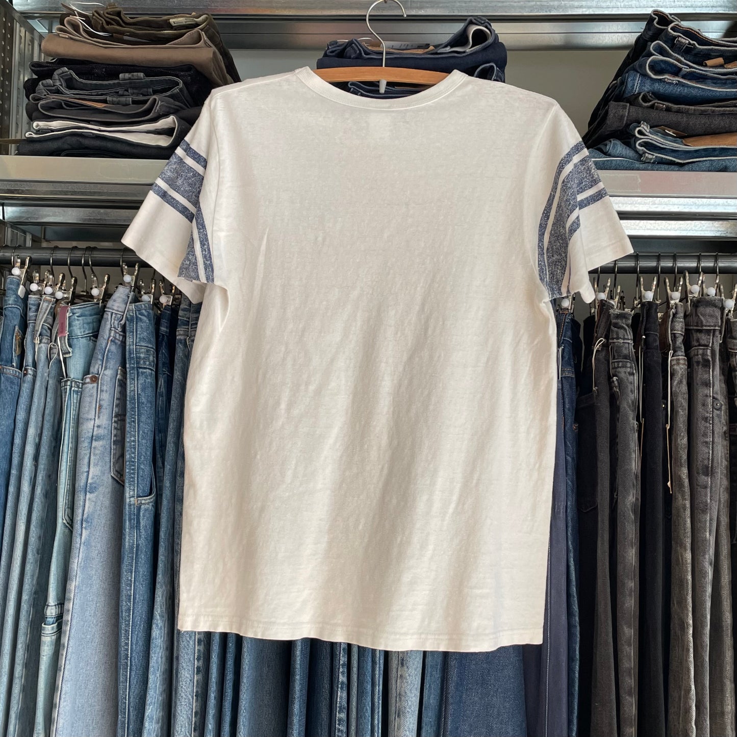 Jaycees Print Stripe Sleeve Tee White