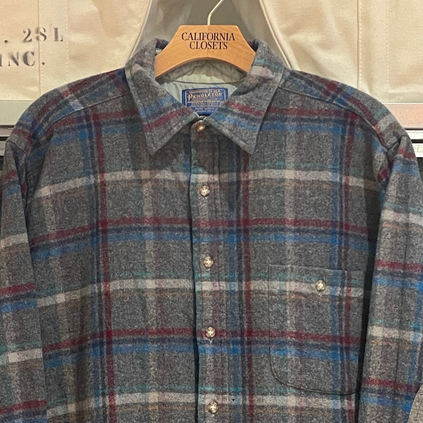 Plaid Wool Flannel Shirt with Elbow Patches Gray