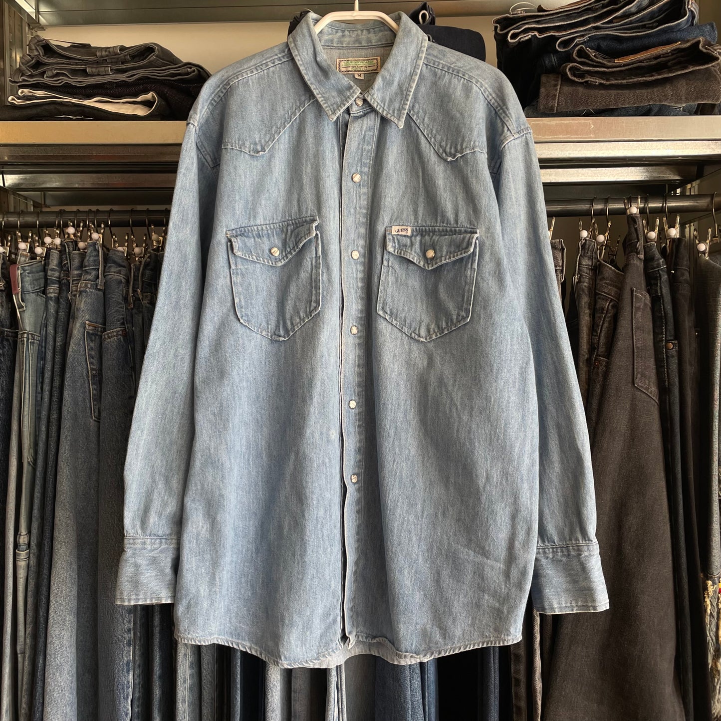 Snap Western Denim Shirt Blue