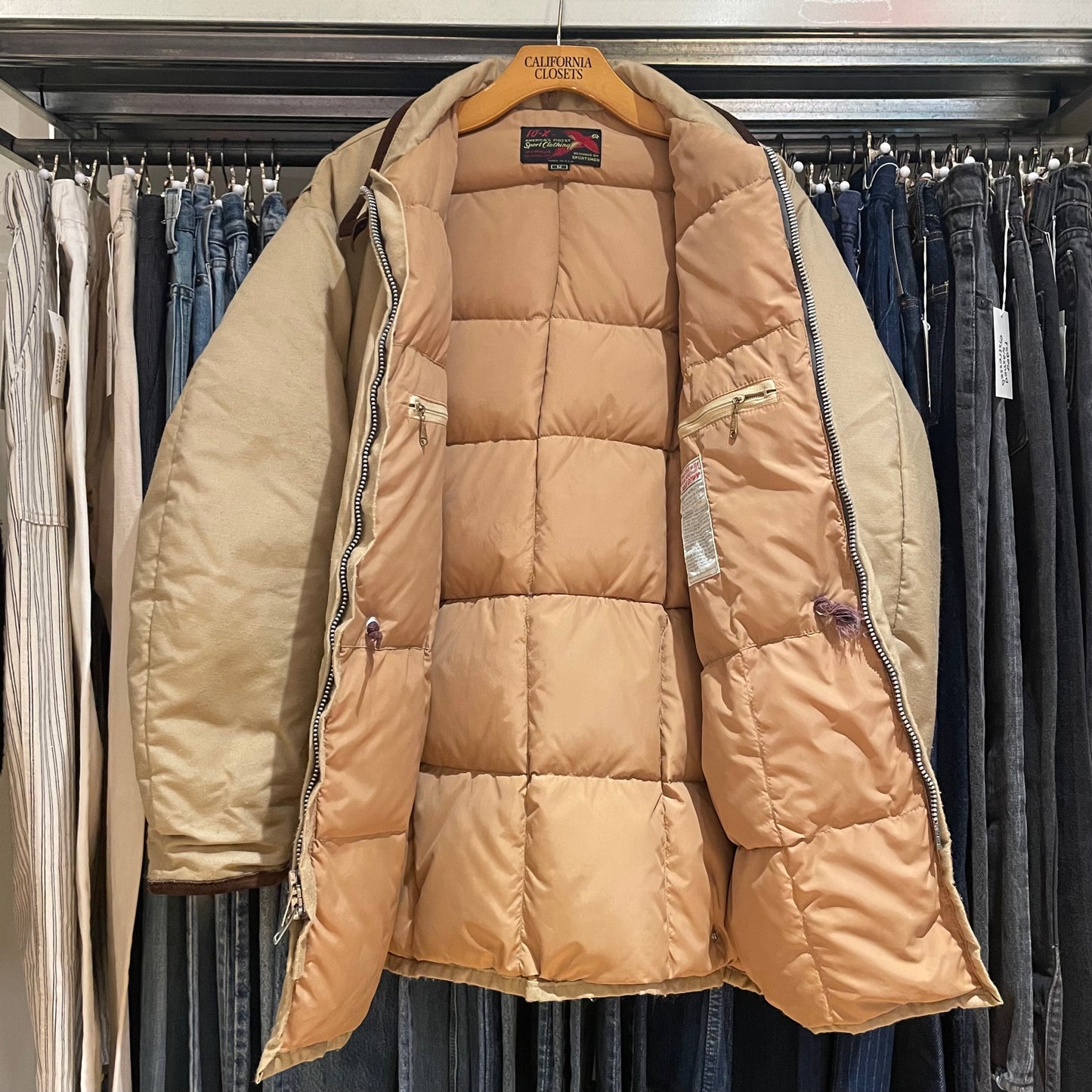 Suede Trim Padded Utility Jacket Beige Talon Zip