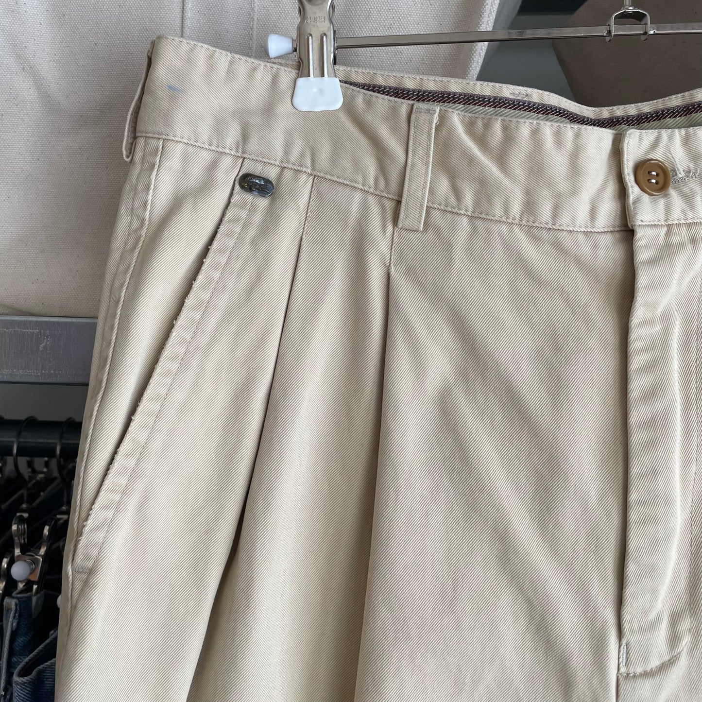 Two-Plested Cotton Trousers Beige