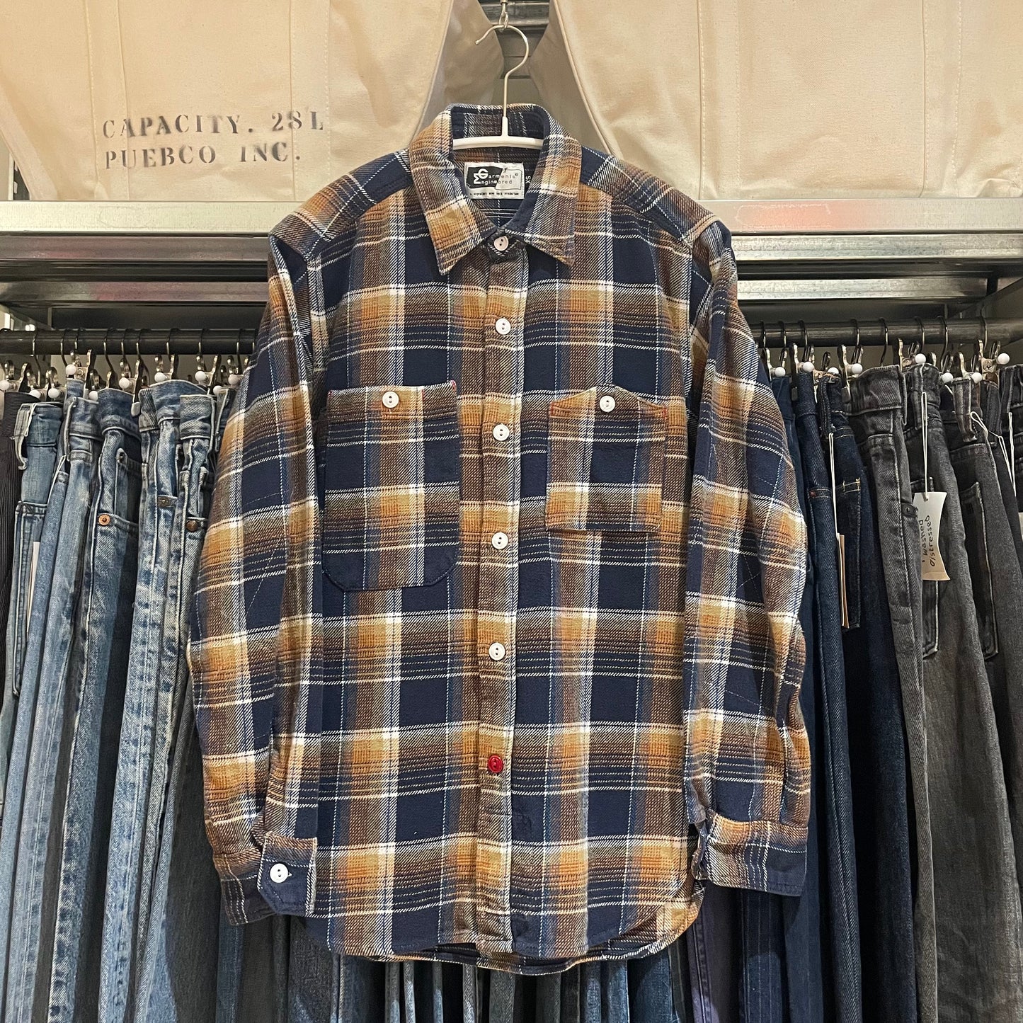 Navy/Mustard Flannel Shirt w/ Cigarette Pocket