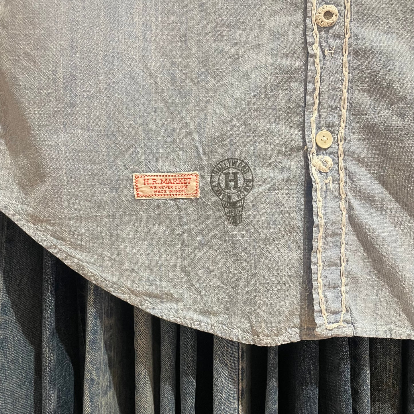 Light Blue Studded Denim Short Sleeve Shirt