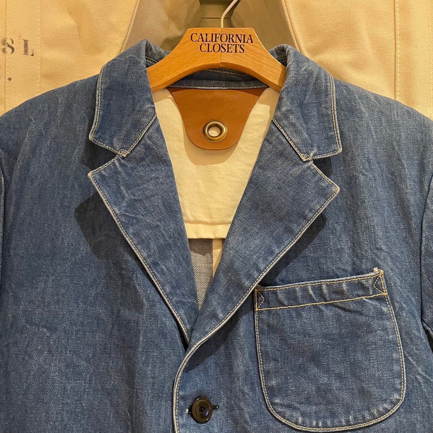 Vintage Tailored Denim Blazer Washed Blue