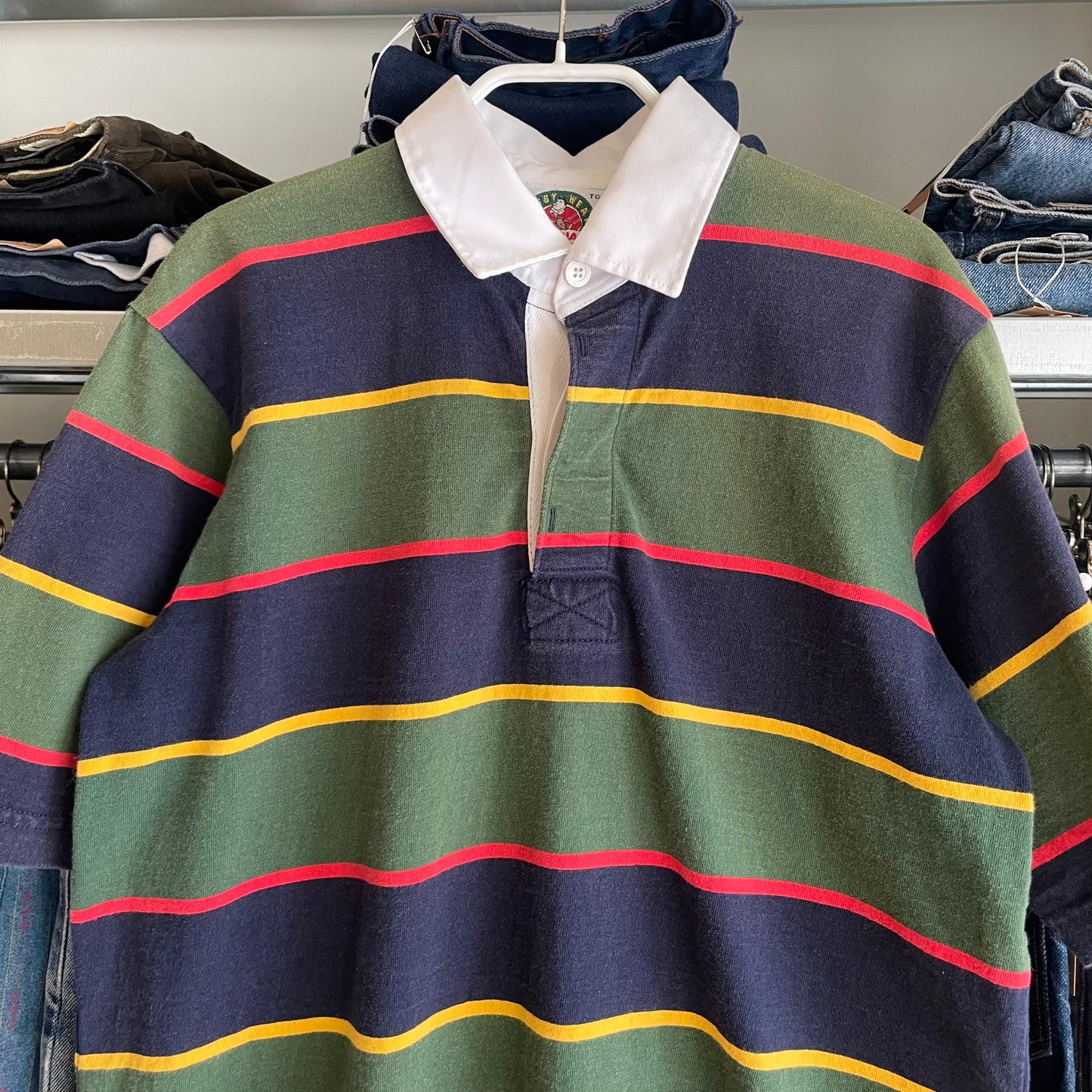 Multi Stripe Rugby Shirt White Collar