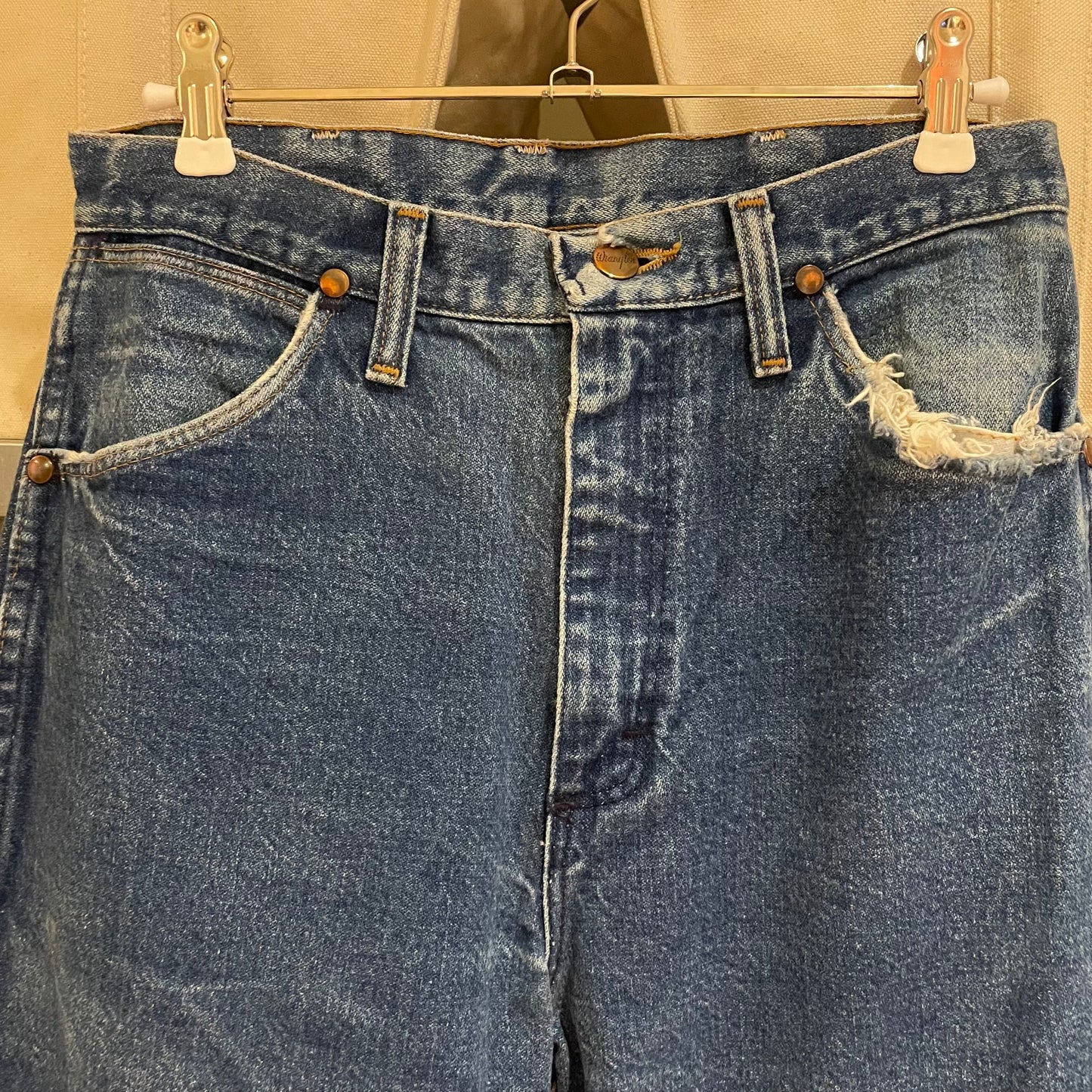 Regular Straight Jeans Mid Wash Blue Distressed