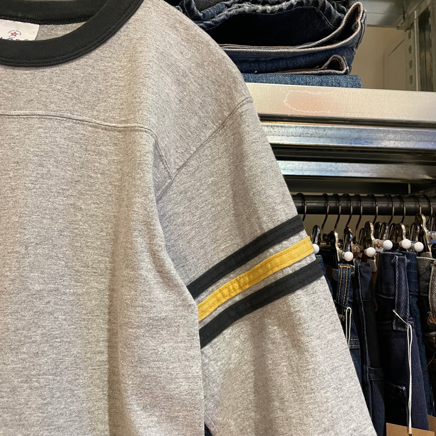 Double Stripe Ringer Tee Heather Grey