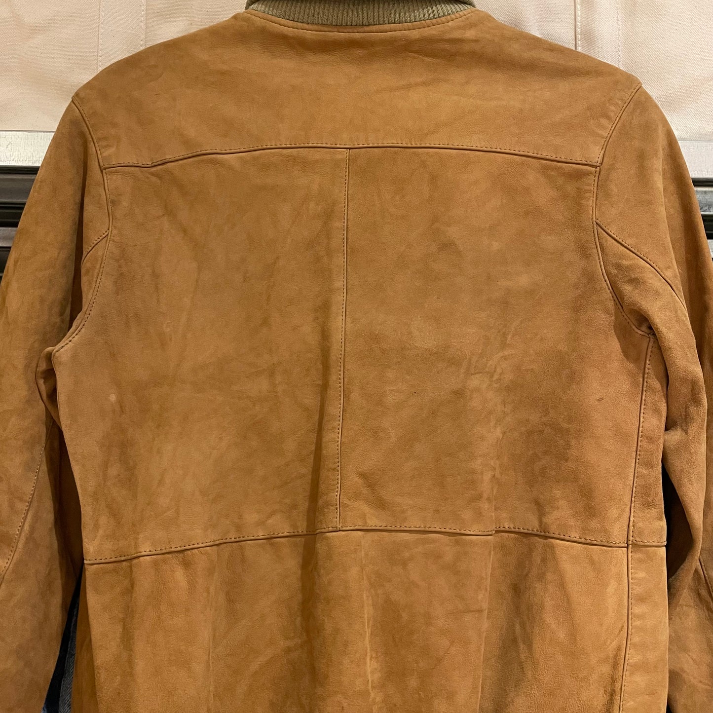Rib Collar Leather Jacket Tan