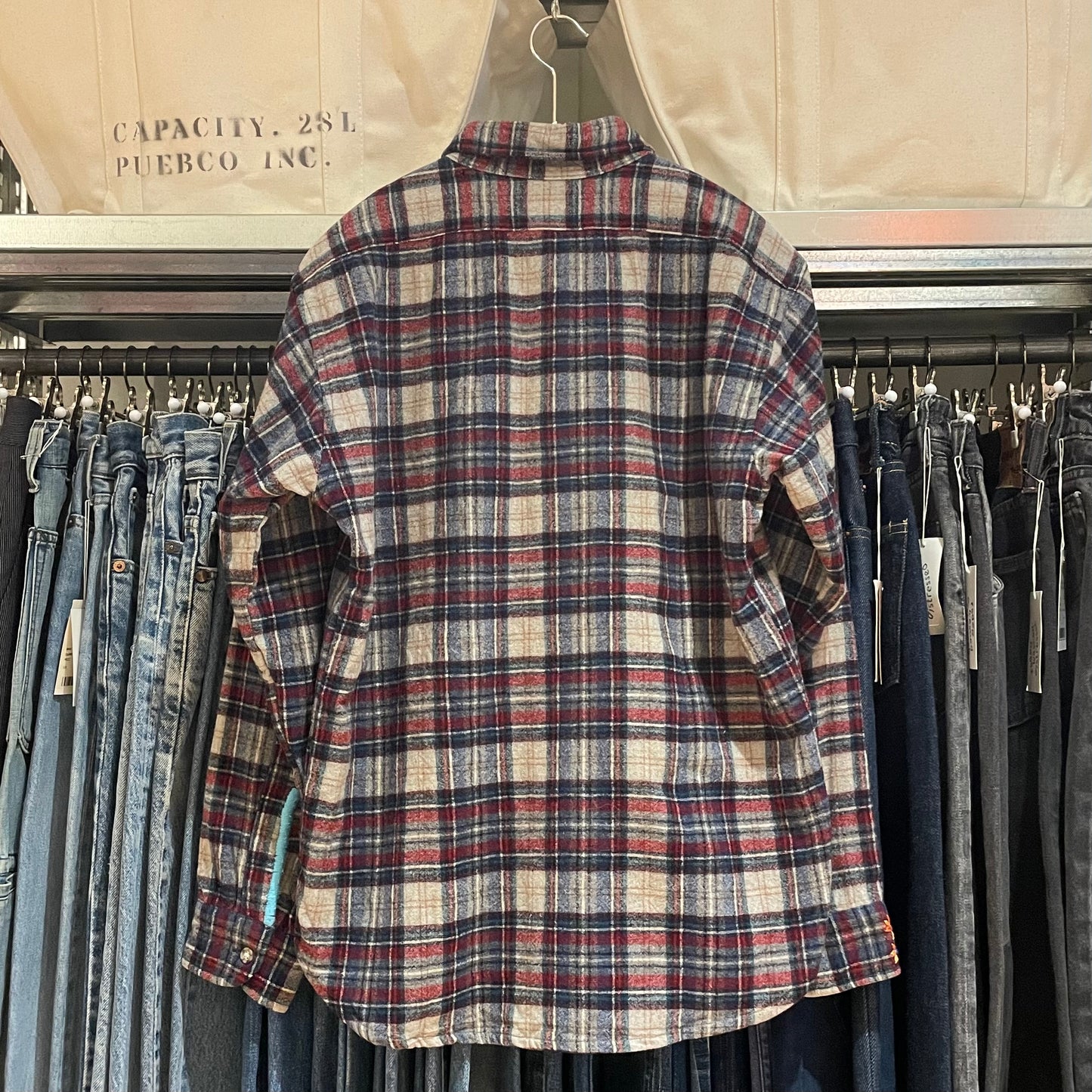 Remake Plaid Wool Shirt with Embroidery