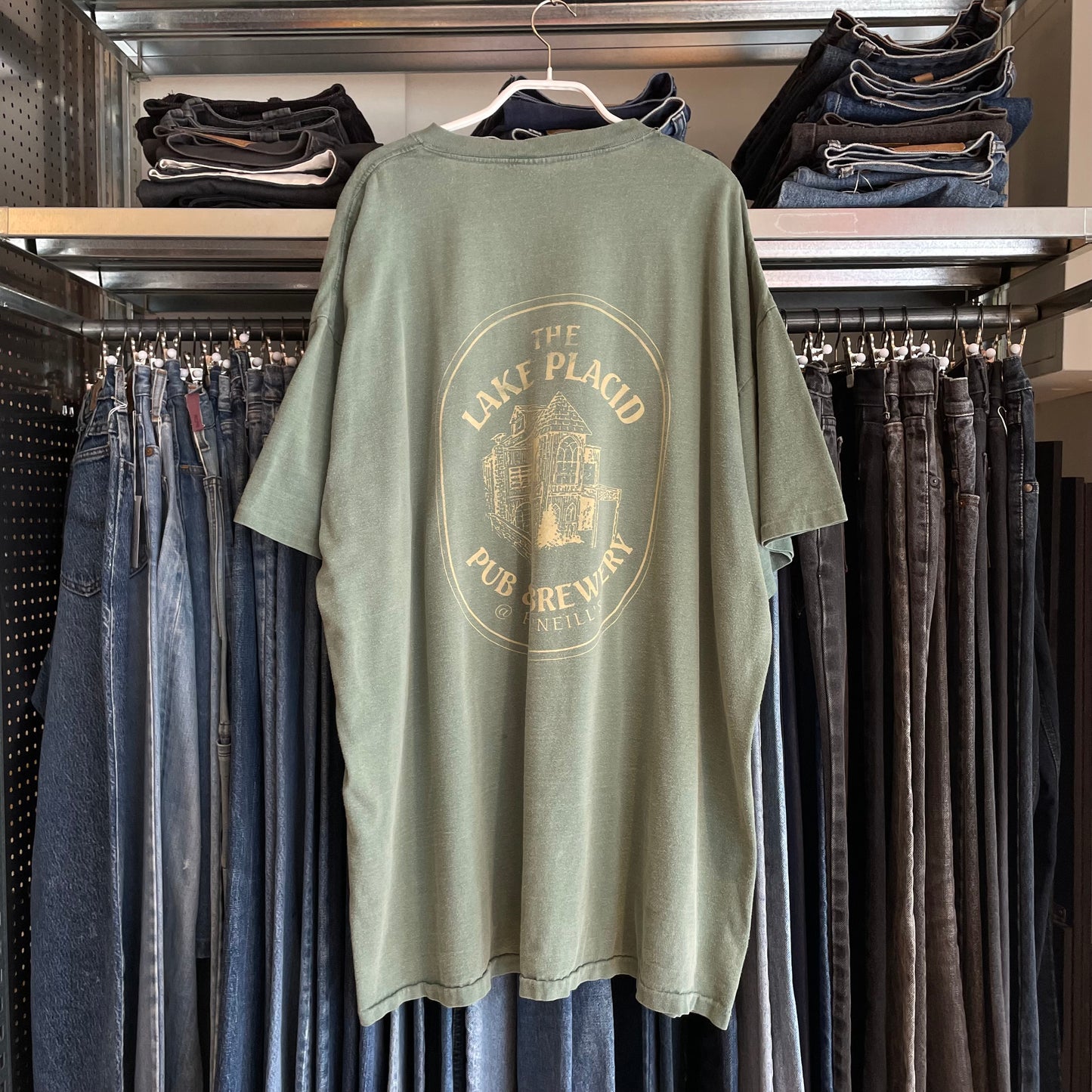 THE LAKE PLACID NY T-Shirt Green Faded