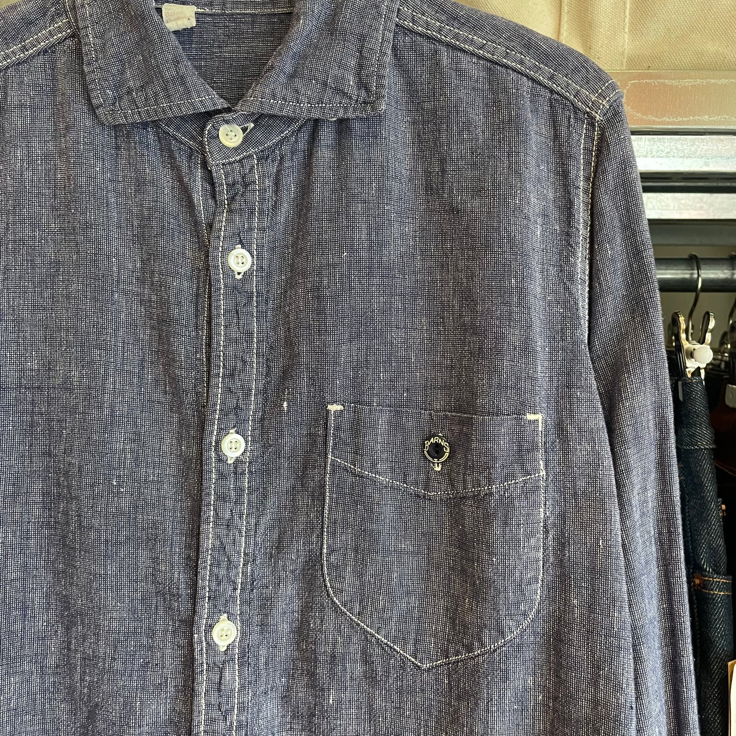 Chambray Casual Work Shirt Blue Double-Stiched